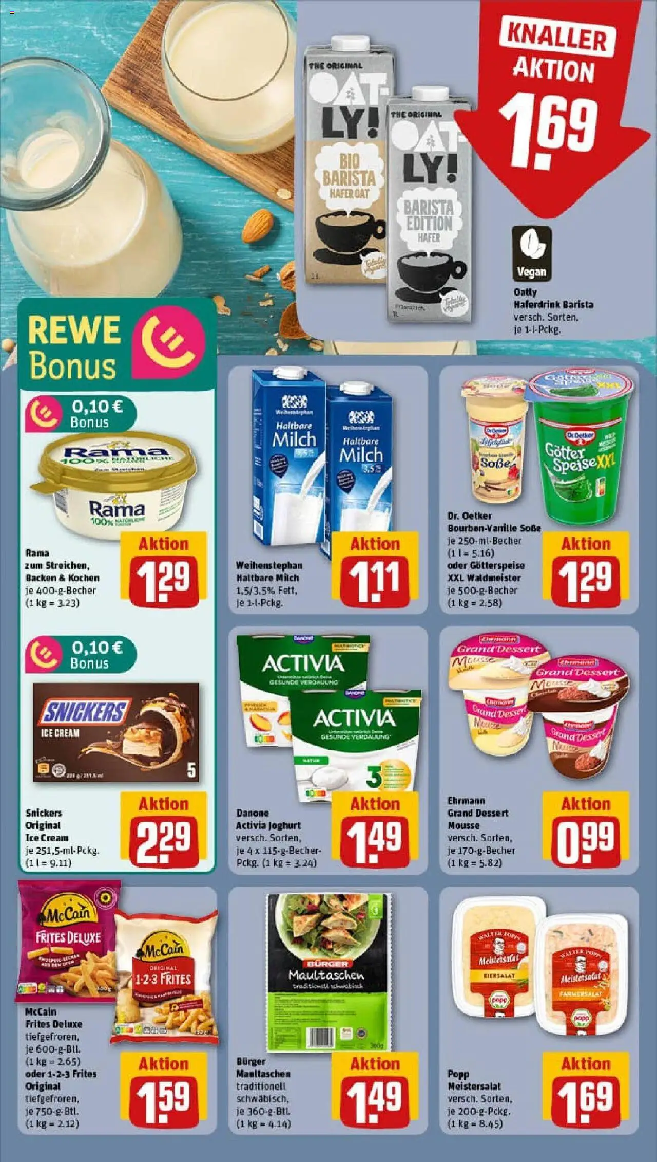 Rewe prospekt Berlin / Steglitz	 - gültig ab dem 20.07.2025 | Seite: 14 | Produkte: Rama, Haltbare milch, McCain, Snickers