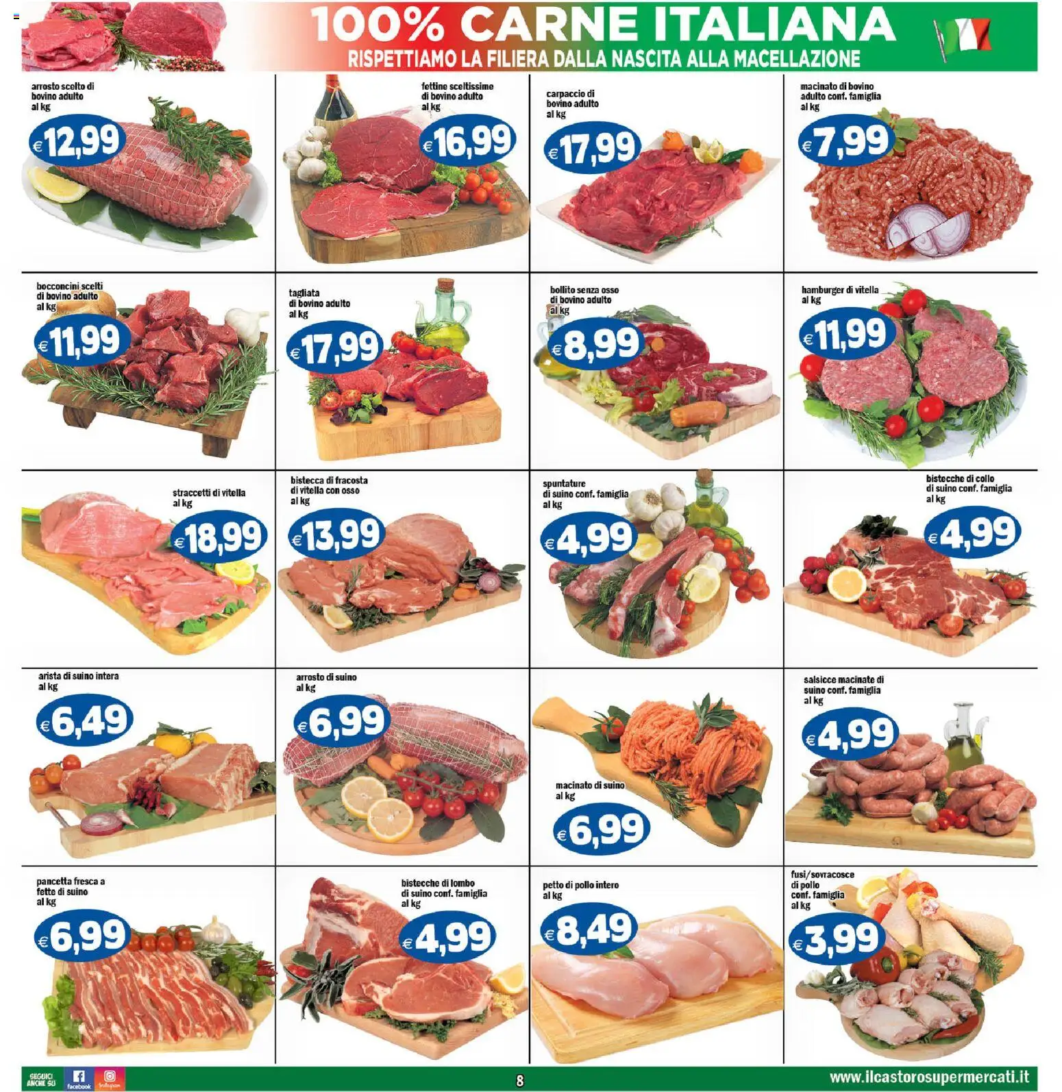 Volantino Il Castoro del 27.11.2025 | Pagina: 8 | Prodotti: Petto di Pollo, Arrosto, Suino, Hamburger