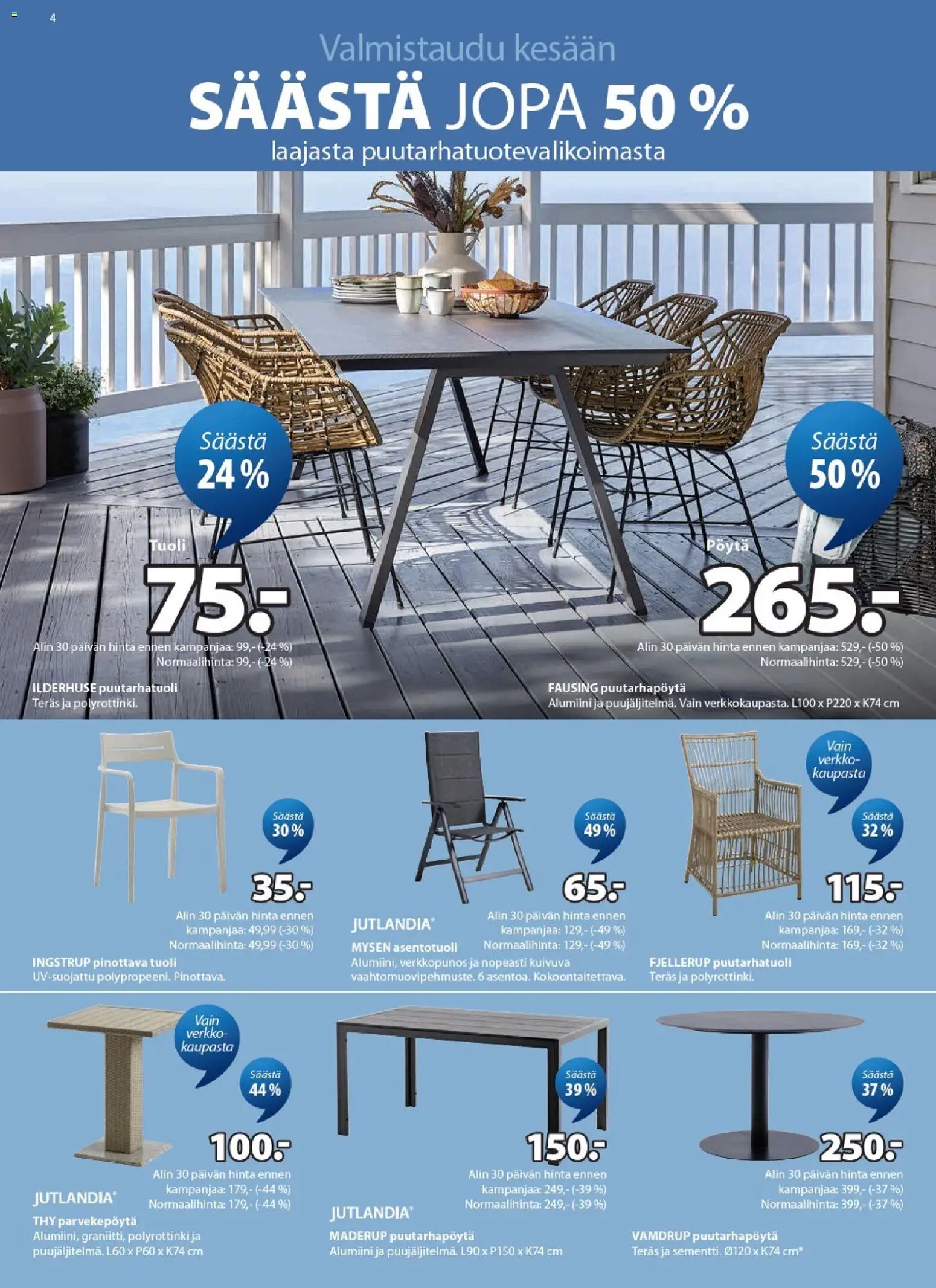 JYSK tarjoukset – voimassa 23.04.2026 alkaen | Sivu: 4 | Tuotteet: Pöytä, Tuoli, Pinottava tuoli