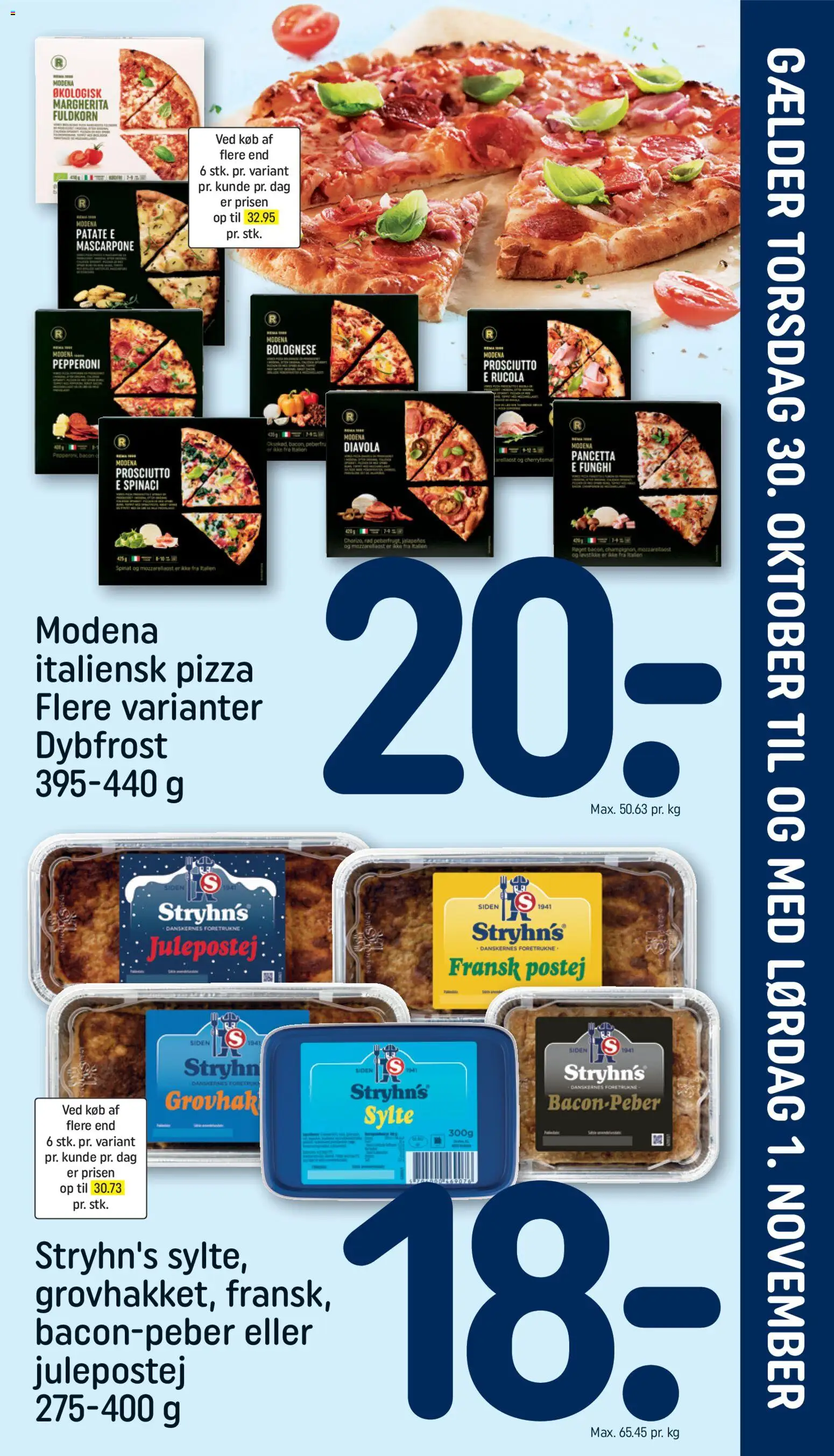 Rema 1000 tilbudsavis – gyldig fra 30.10.2025 | Side: 1 | Produkter: Pizza, Spinat