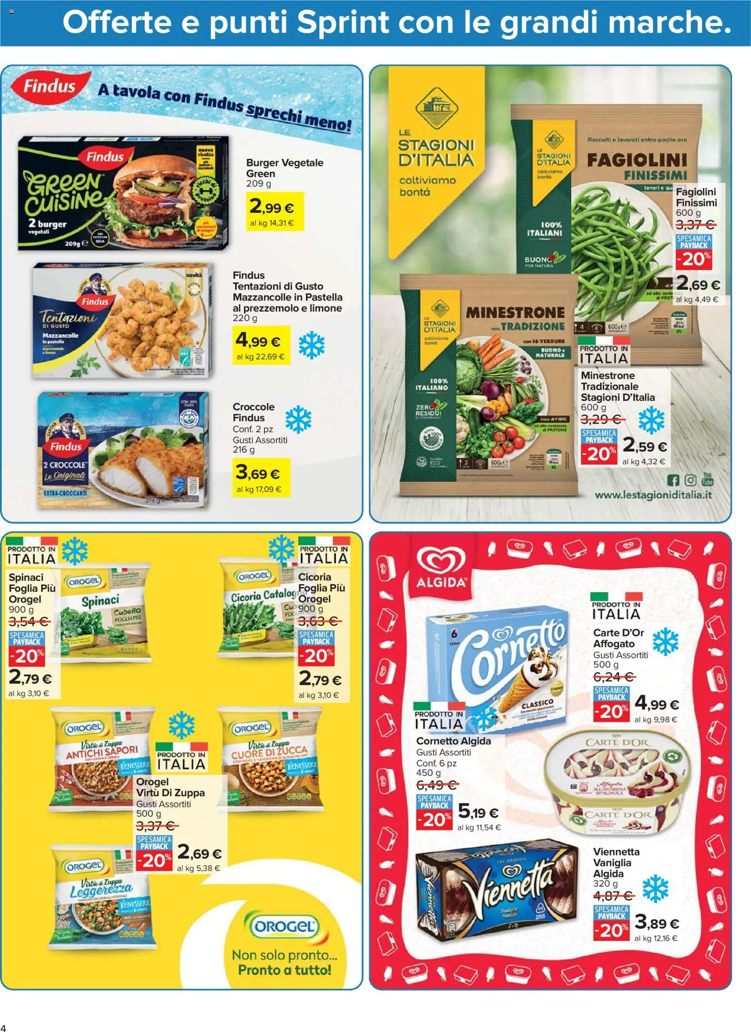 Volantino Carrefour del 04.11.2025 | Pagina: 4 | Prodotti: Cornetto, Verdure, Spinaci, Fagiolini