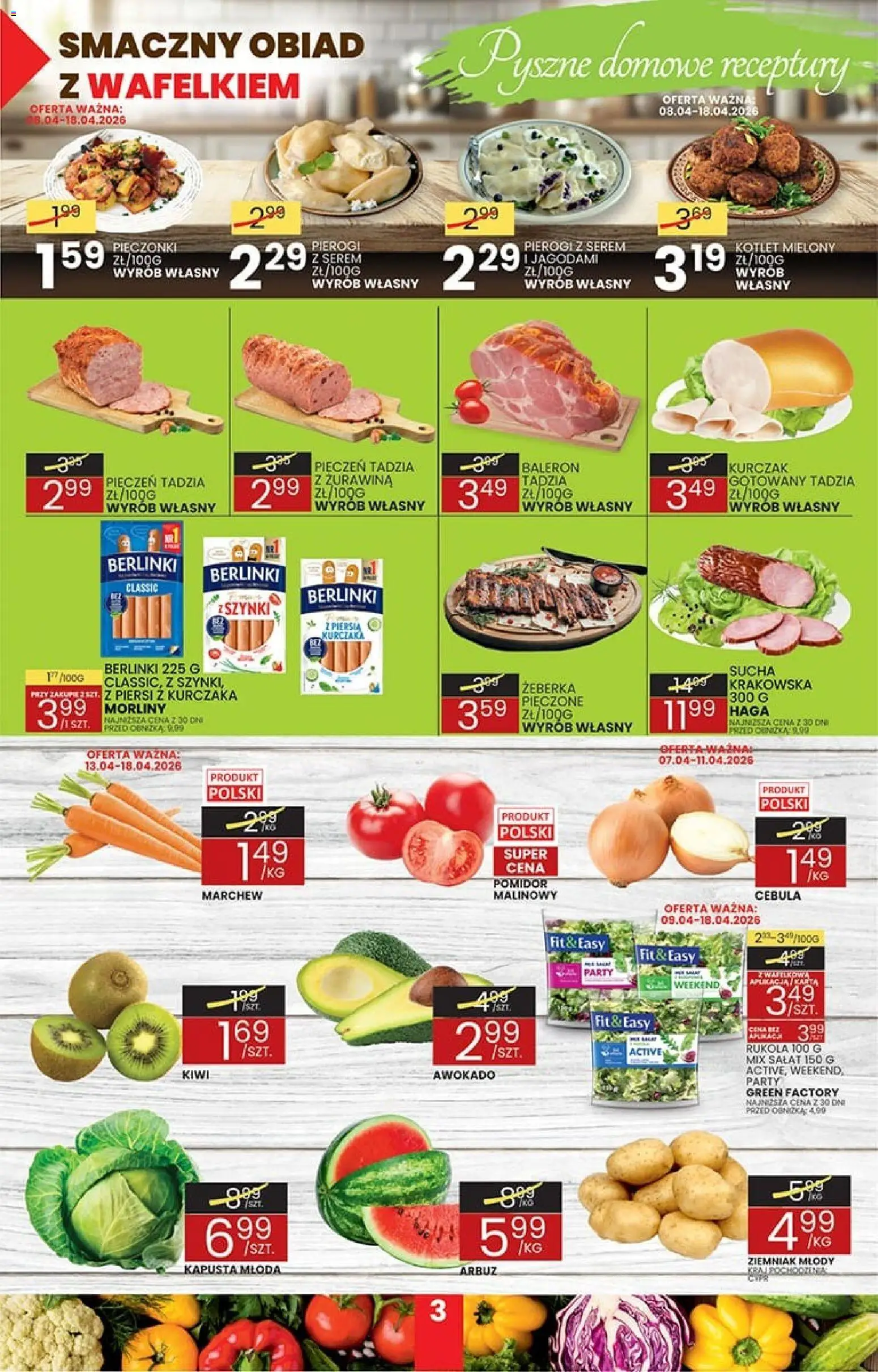 Wafelek - Gazetka od 07.04.2026 | Strona: 3 | Produkty: Pomidor malinowy, Arbuz, Kurczak, Piersi