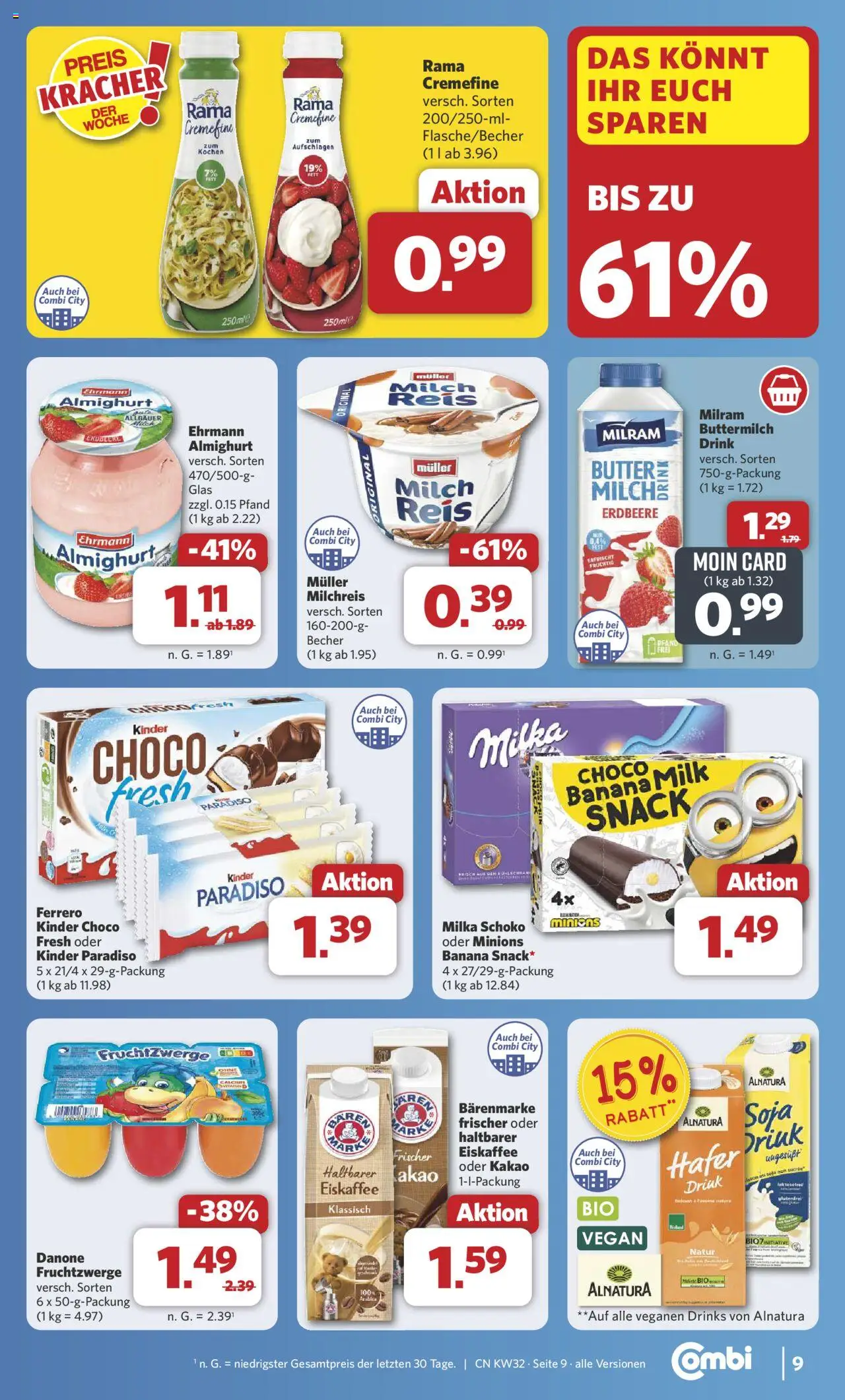 Combi Prospekt 	 - gültig ab dem 03.08.2025 | Seite: 9 | Produkte: Buttermilch, Milch, Fruchtzwerge, Milram