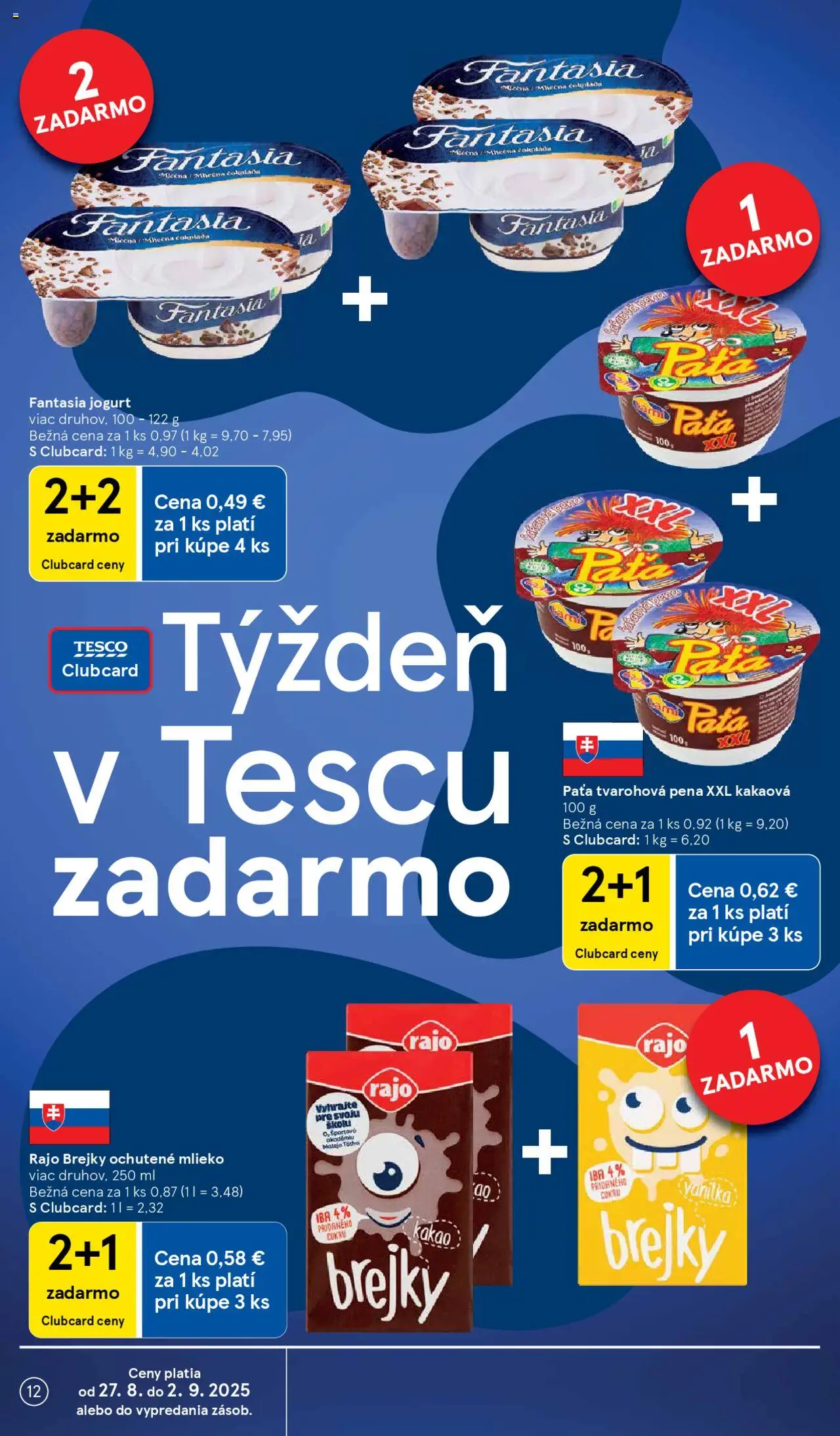 Tesco Supermarket - leták │ platný od 27.08.2025 | Strana: 12 | Produkty: Mlieko, Jogurt, Čokoláda