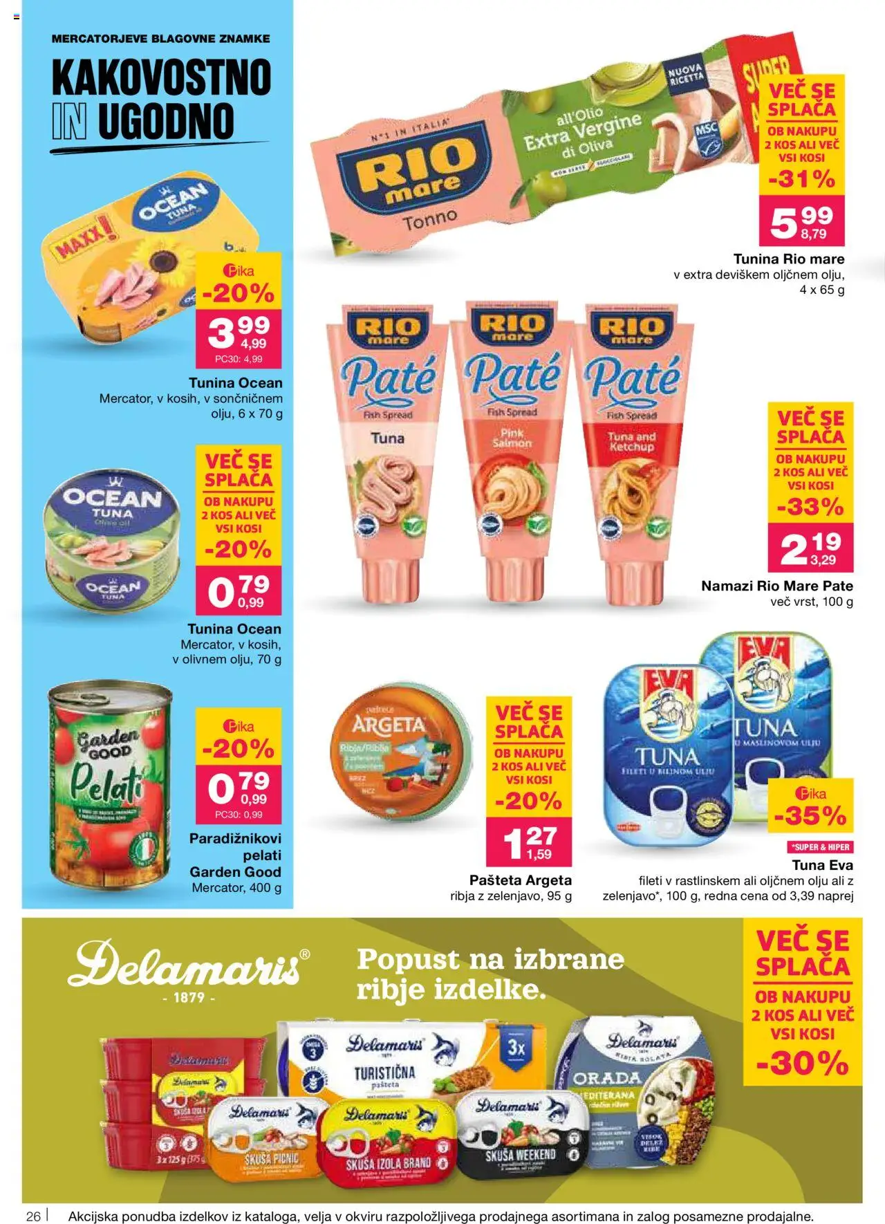 Mercator katalog │ velja od 14.08.2025 | Stran: 28 | Izdelki: Tuna, Pašteta, Olive, Orada