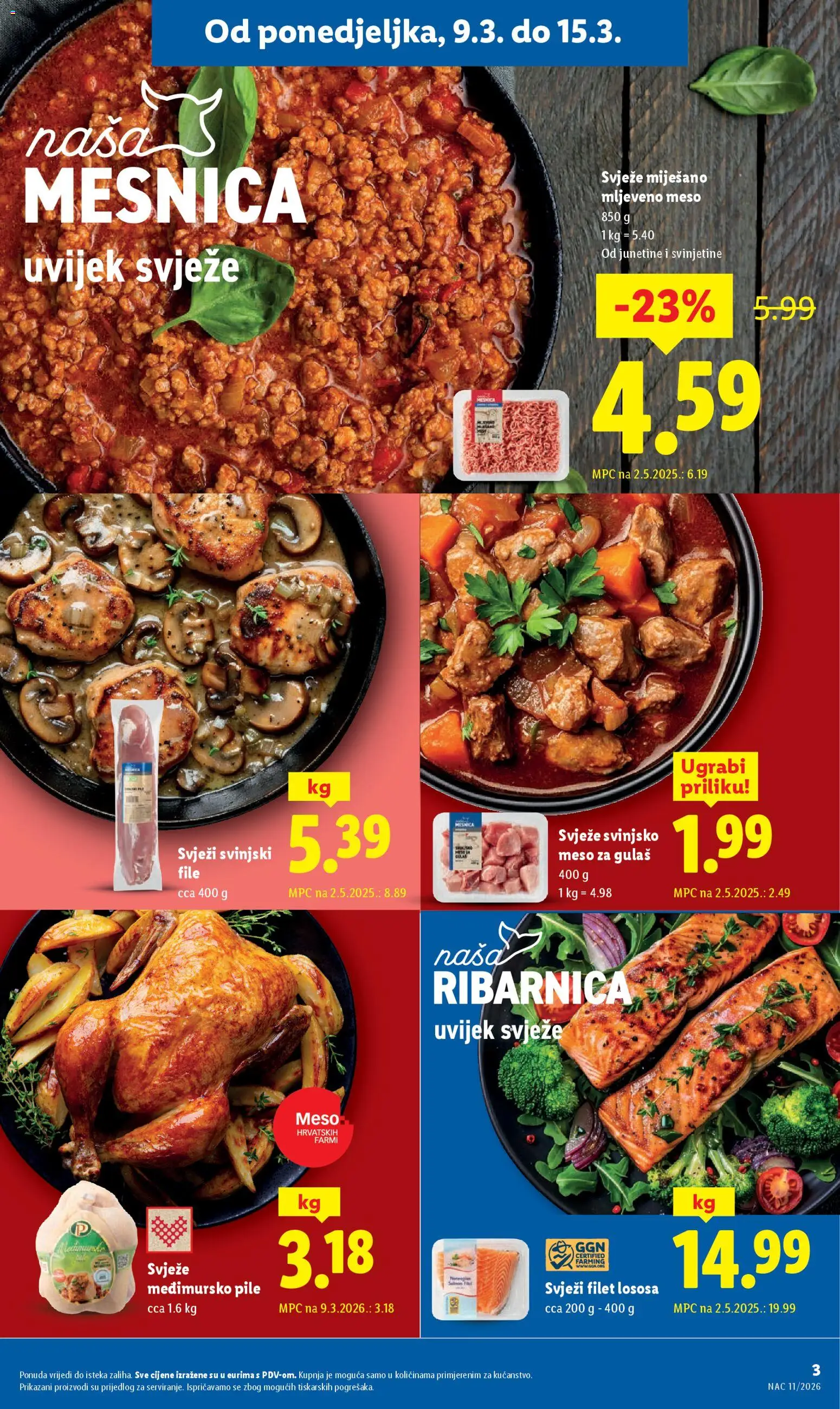 Lidl katalog | vrijedi od 09.03.2026 | Stranica: 3 | Proizvodi: Svinjsko meso, Meso, Mljeveno meso, Svinjski file