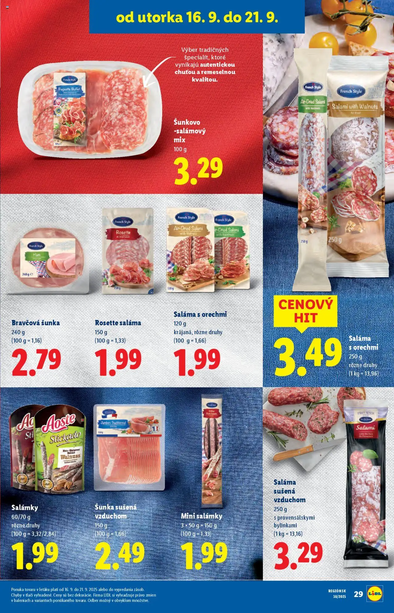 Nové Lidl akcie – leták je platný od 16.09.2025 | Strana: 29 | Produkty: Saláma, Šunka