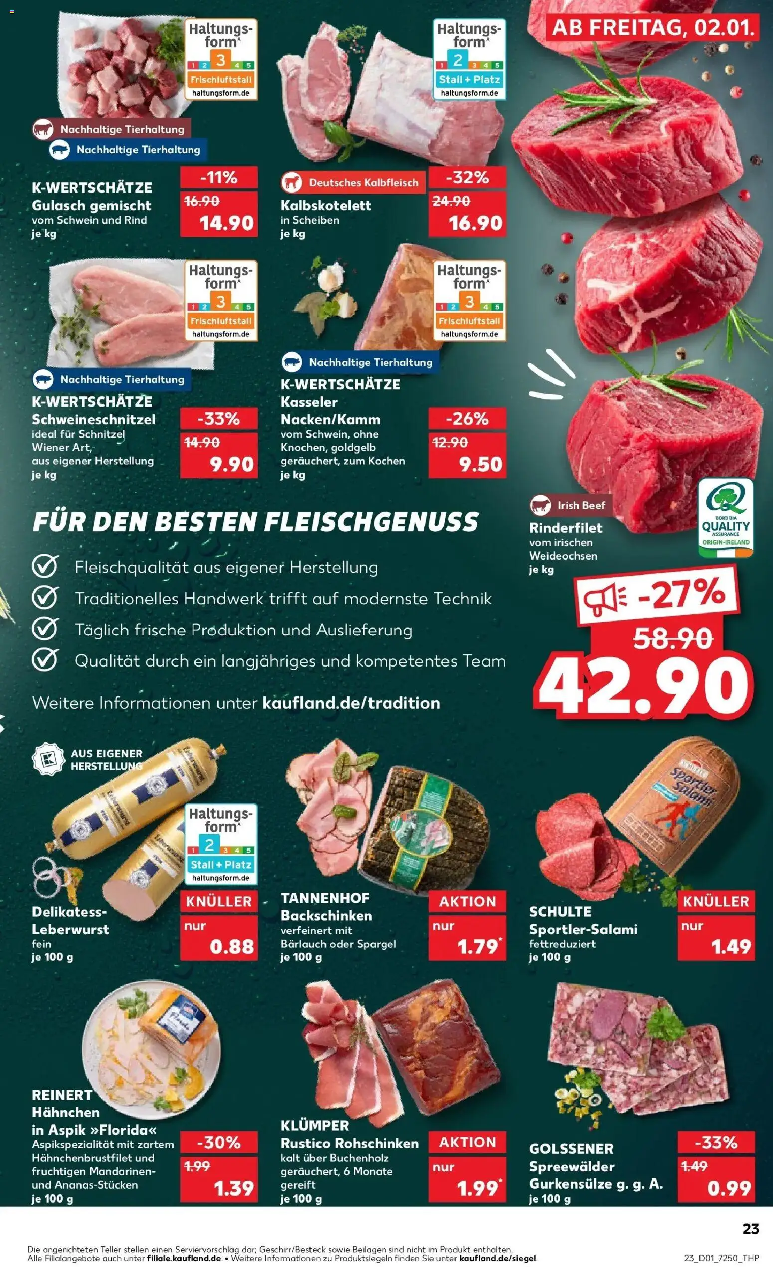 Kaufland prospekt Nordhorn	 – gültig ab 02.01.2026 | Seite: 23 | Produkte: Hahnchen, Rinderfilet, Spargel, Salami
