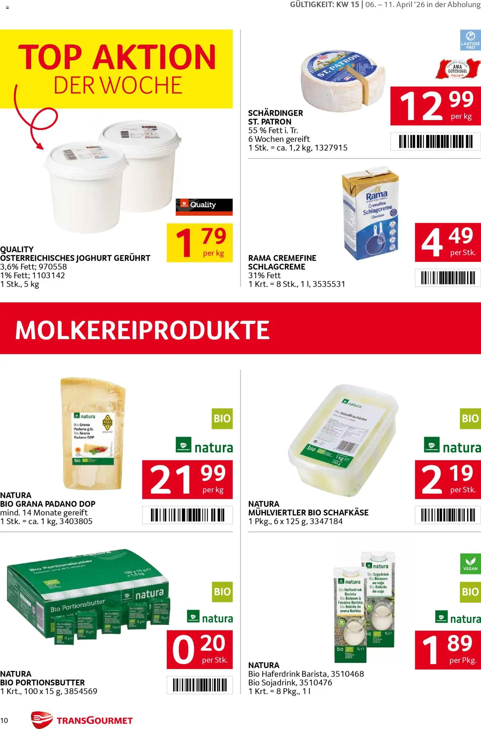 Transgourmet Zustellaktion gültig ab 06.04.2026 | Seite: 10 | Produkte: Joghurt
