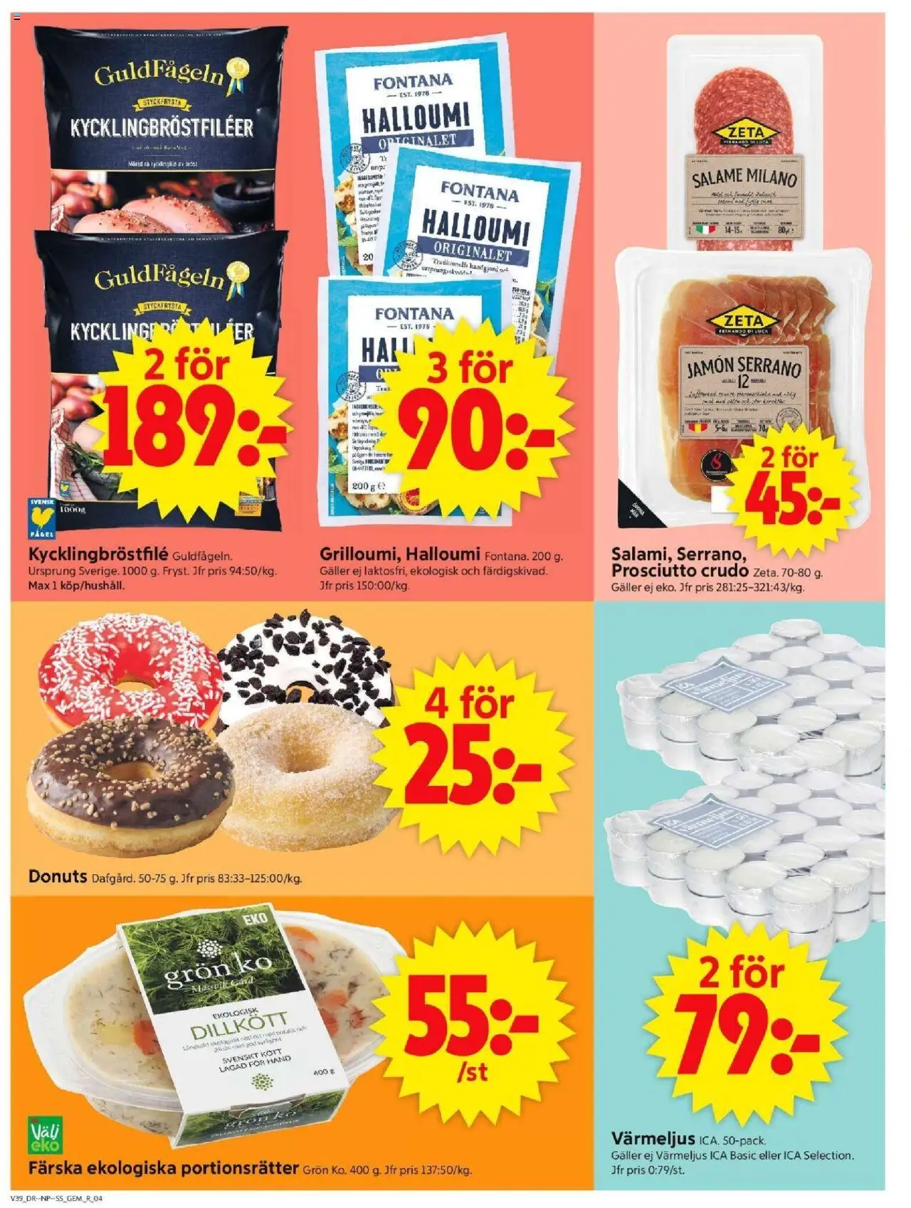 ICA Supermarket reklamblad aktuell från 22.09.2025 | Sida: 4 | Produkter: Galler, Halloumi, Värmeljus