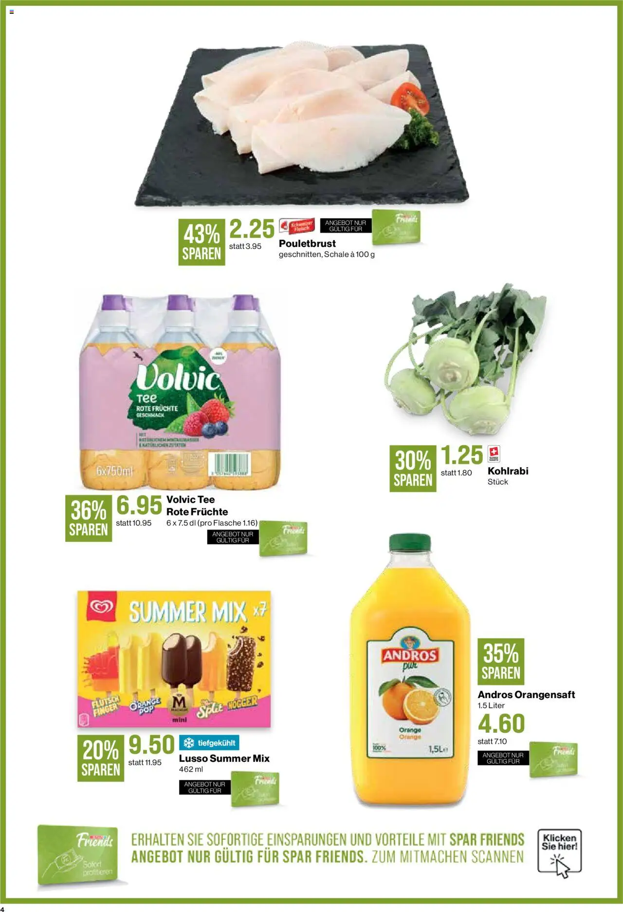 SPAR Aktionen ab 07.08.2025 | Seite: 4 | Produkte: Pouletbrust, Orangensaft, Tee, Früchte