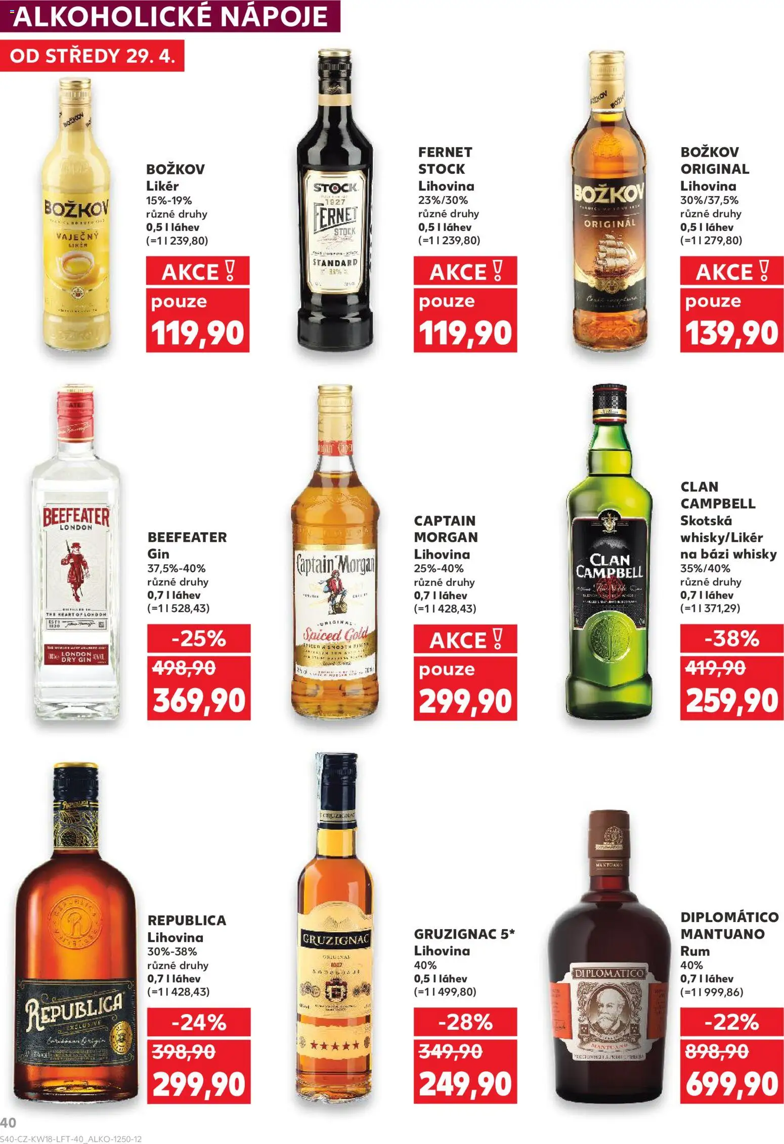 Kaufland leták - Liberec od 29.04.2026 | Strana: 40 | Produkty: Morgan, Fernet, Božkov originál, Dry gin