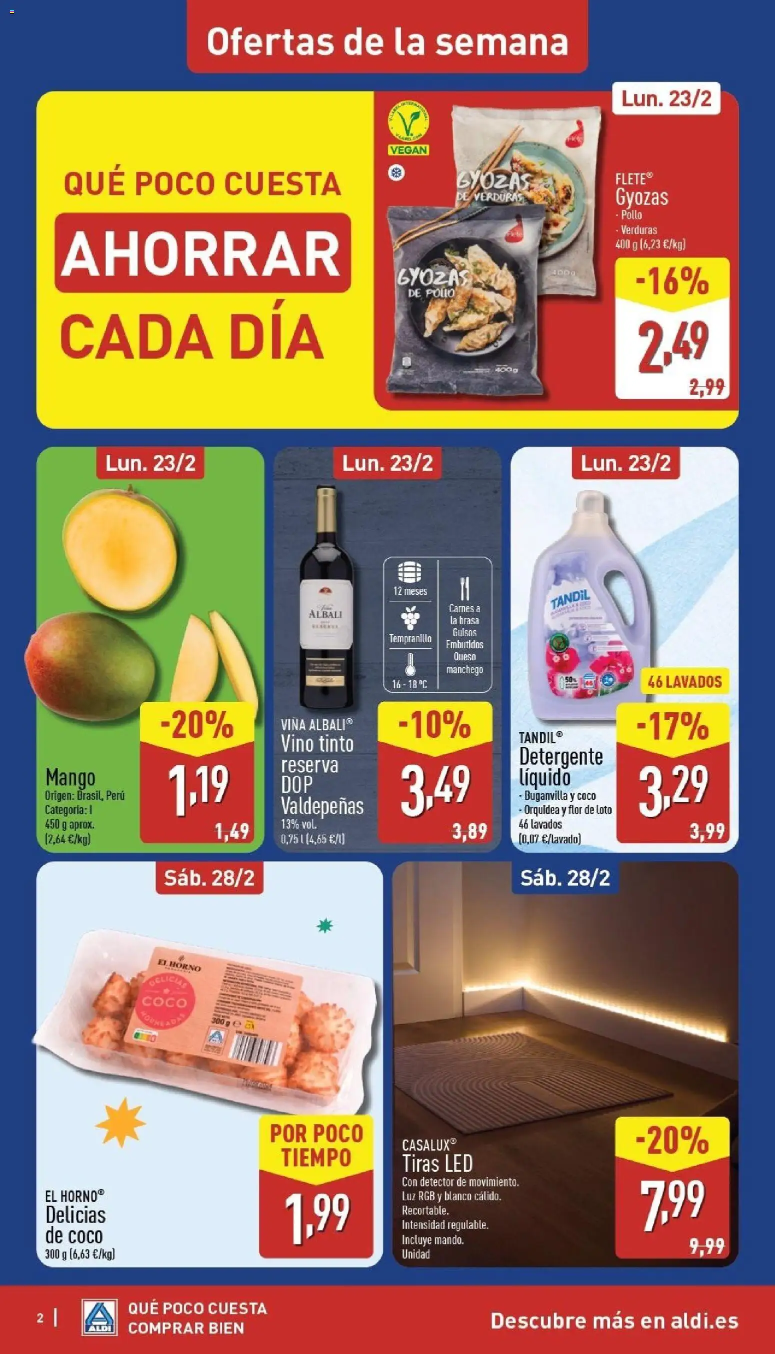 Aldi folleto Península │ válido desde el 23.02.2026 | Página: 2 | Productos: Detergente, Queso, Vino, Νυχτικό