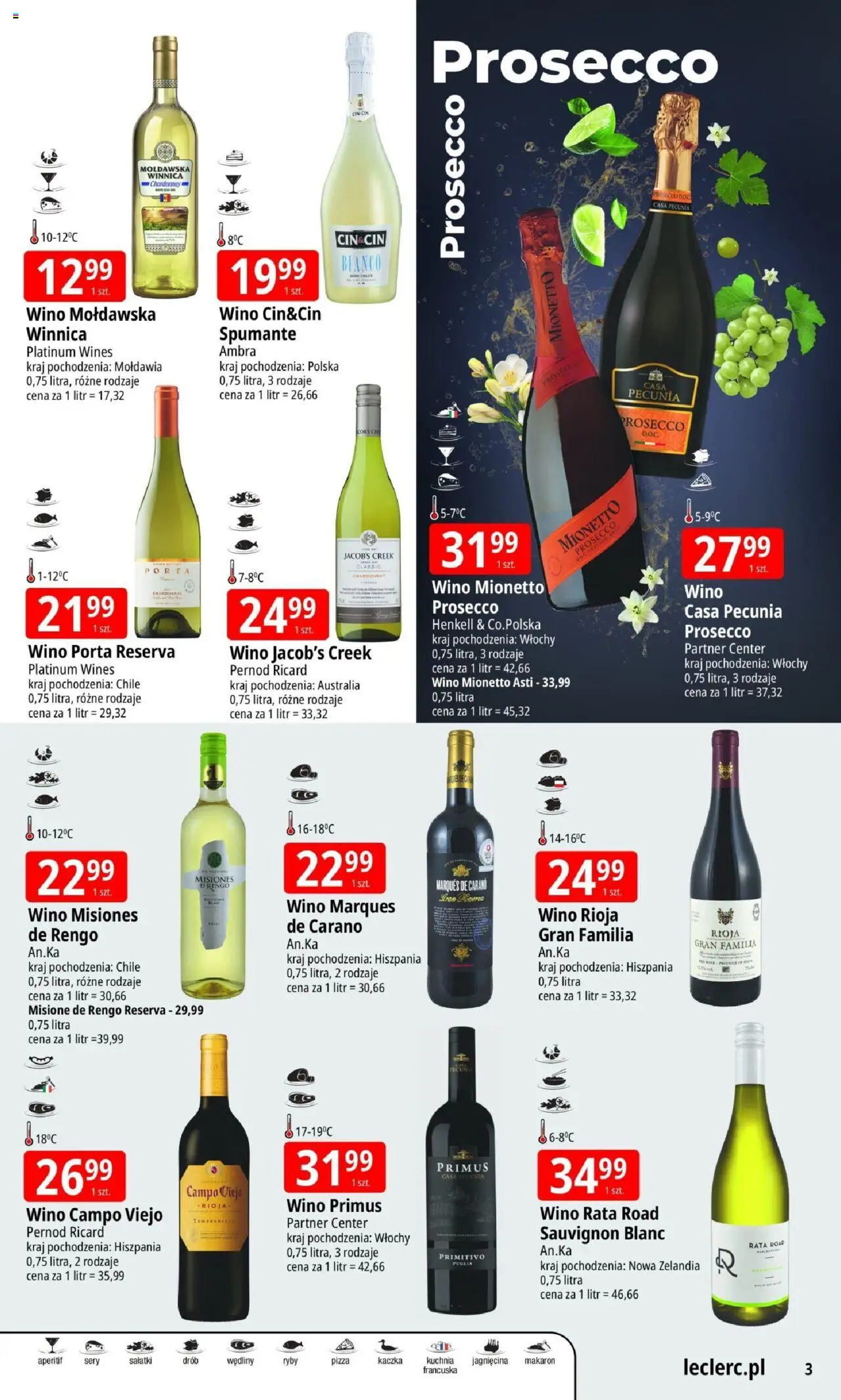 E.Leclerc Gazetka - Elbląg Alkohole od 10.06.2025 | Strona: 3 | Produkty: Kaczka, Sery, Pizza, Wino