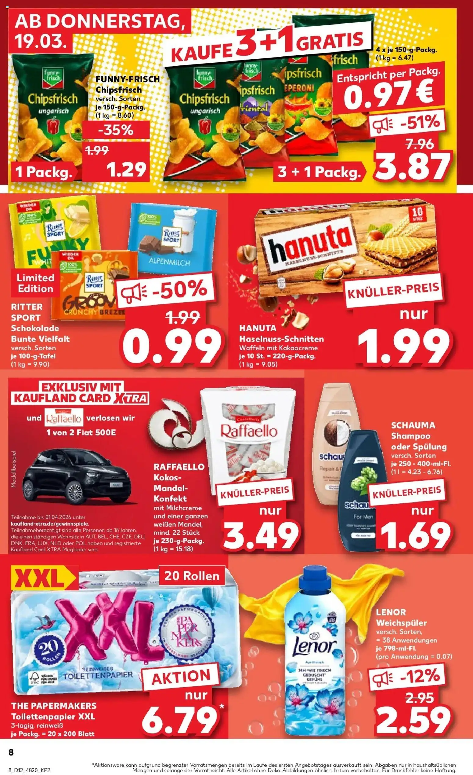 Kaufland Prospekt Kitzingen	 – gültig ab 19.03.2026 | Seite: 8 | Produkte: Ritter sport, Weichspüler, Chips, Toilettenpapier