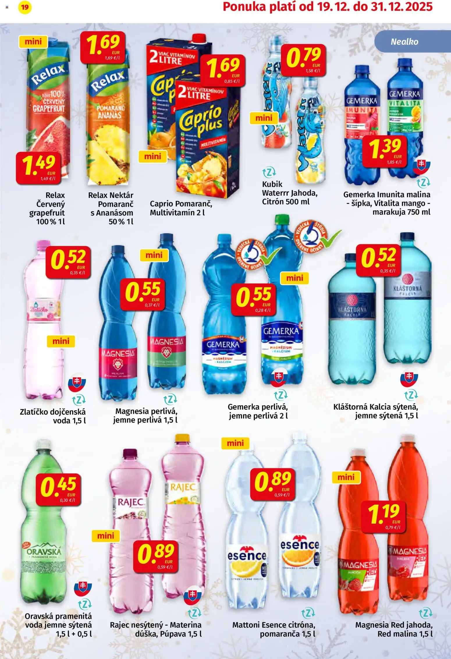 Nové Koruna akcie – leták je platný od 19.12.2025 | Strana: 19 | Produkty: Magnesia, Mattoni, Grapefruit, Voda