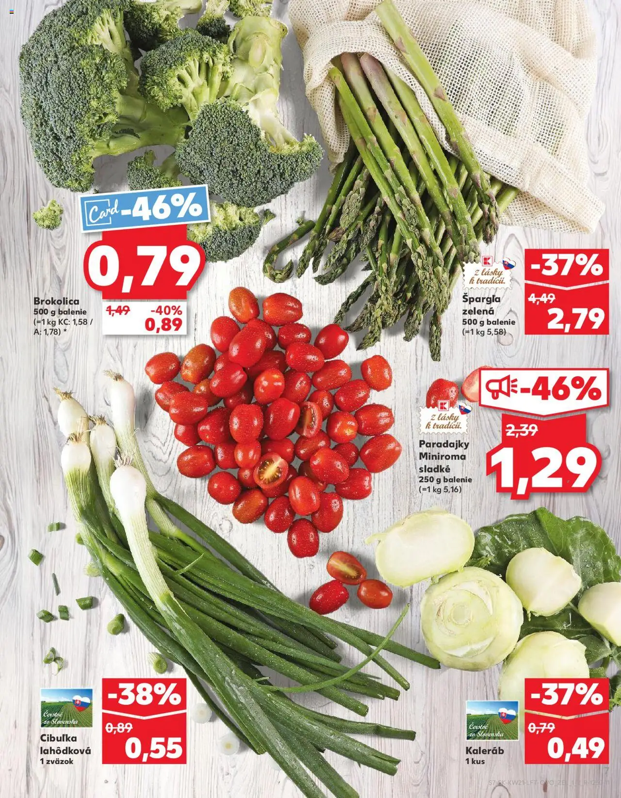 Nové Kaufland akcie – leták je platný od 22.05.2025 | Strana: 7 | Produkty: Paradajky, Brokolica, Špargľa