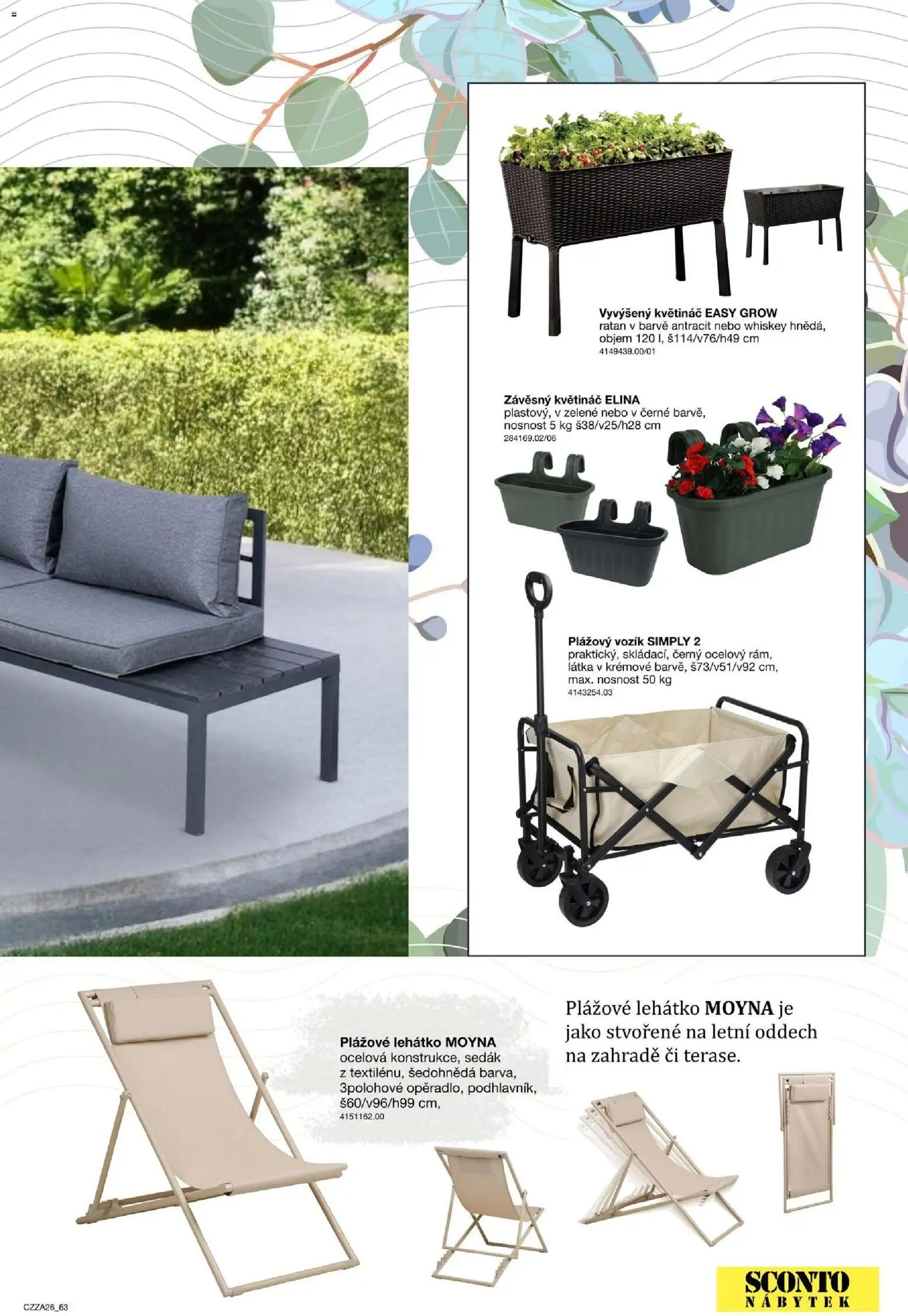 Sconto nábytek katalog - Zahradní speciál od 01.01.2026 | Strana: 63 | Produkty: Whiskey, Plážové lehátko, Lehátko, Květináč