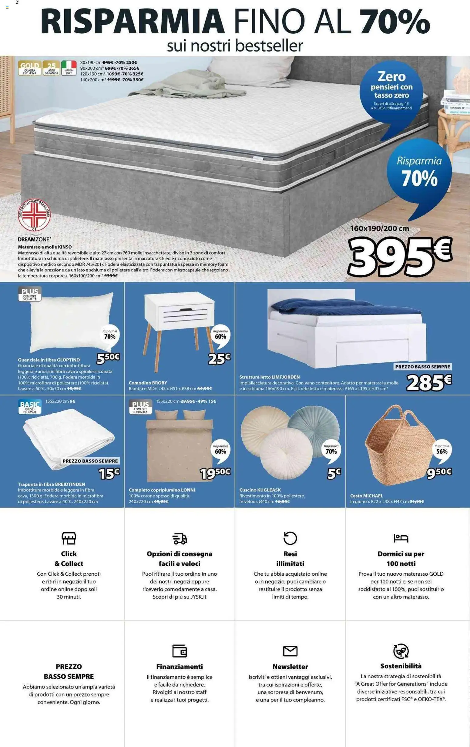 Volantino JYSK del 20.03.2026 | Pagina: 2 | Prodotti: Copripiumino, Letto, Materasso, Guanciale