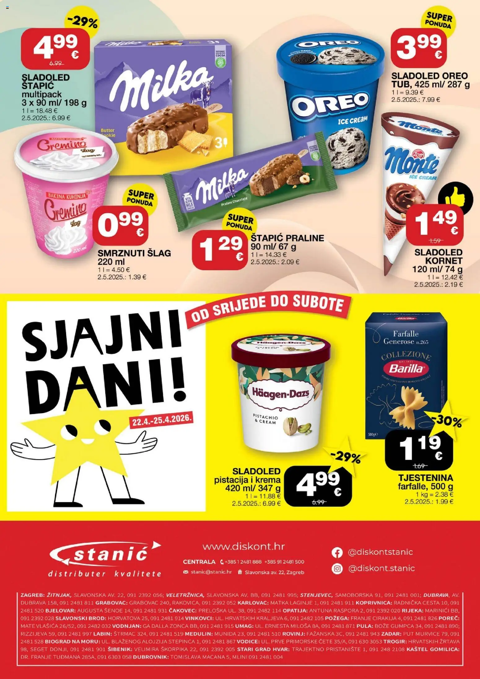 Stanić Diskont katalog | vrijedi od 16.04.2026 | Stranica: 16 | Proizvodi: Praline, Tjestenina, Krema, Sladoled