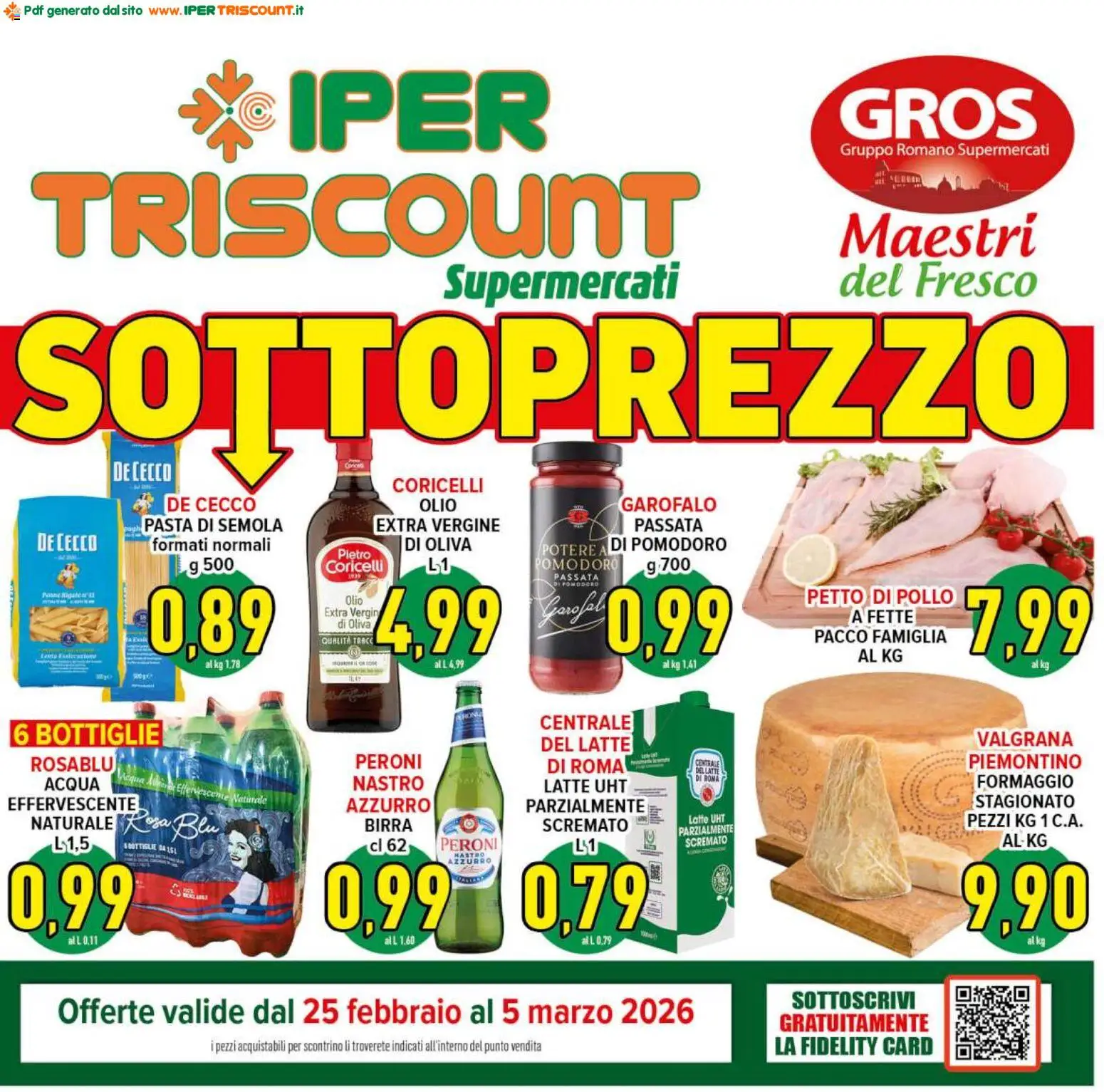 Volantino Ipertriscount del 25.02.2026 | Pagina: 1 | Prodotti: Birra, Acqua, Pomodoro, Latte