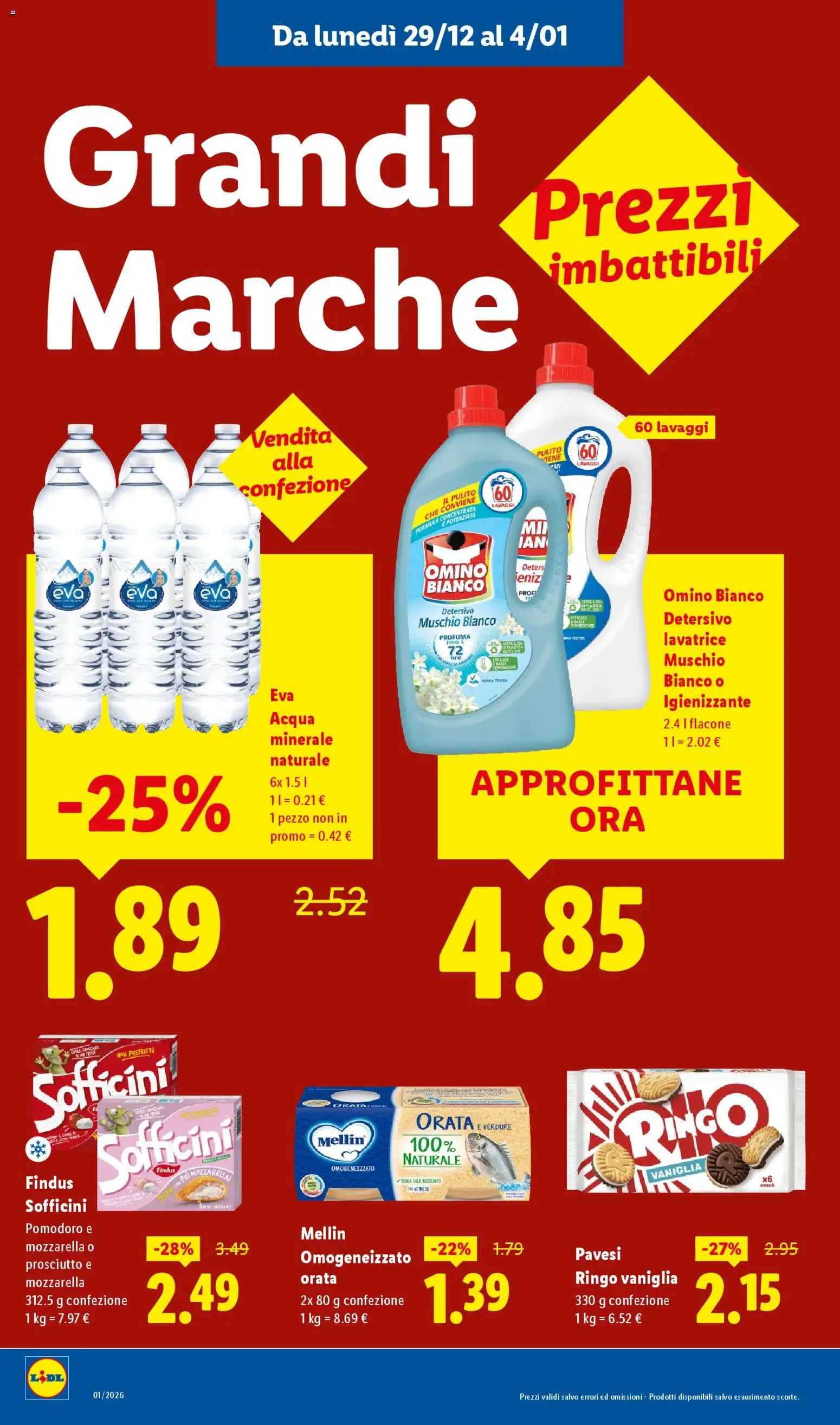 Volantino Lidl del 29.12.2025 | Pagina: 12 | Prodotti: Acqua, Orata, Pomodoro, Lavatrice