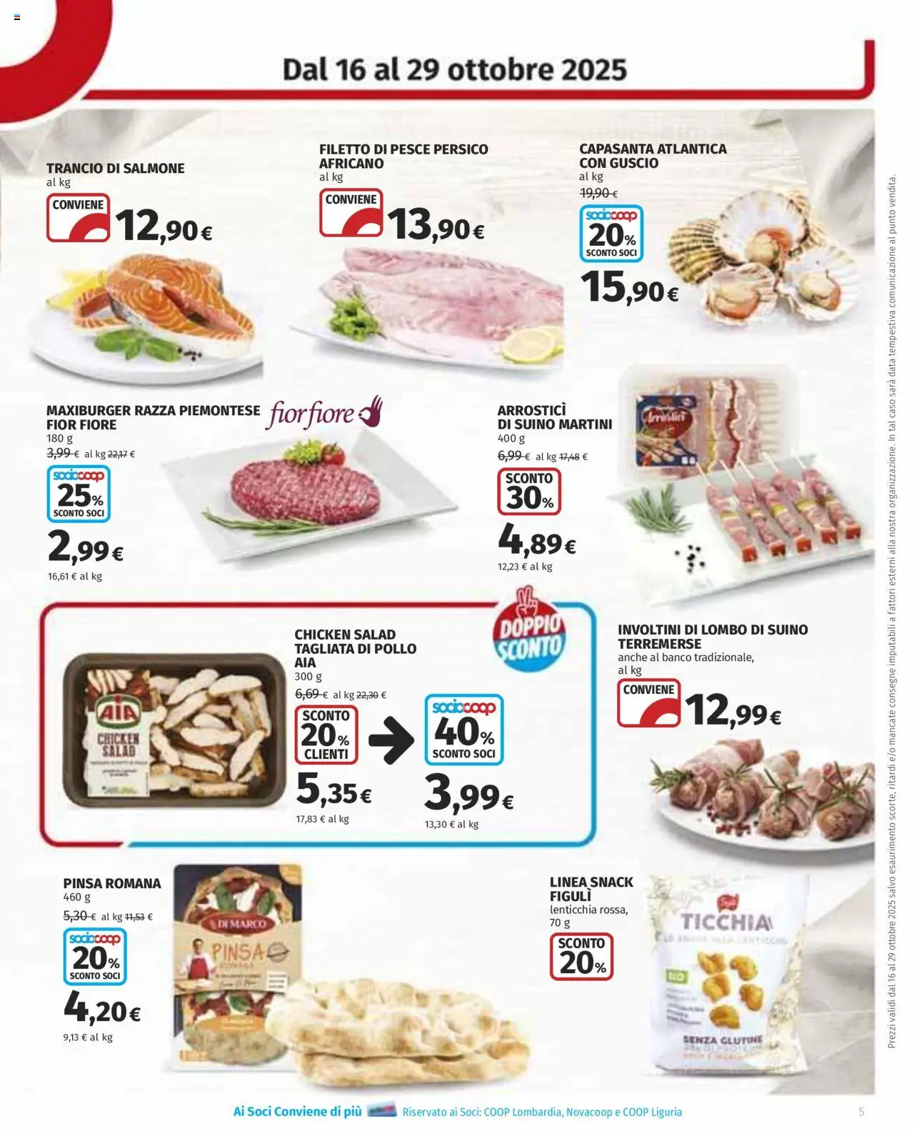 Volantino COOP del 16.10.2025 | Pagina: 5 | Prodotti: Salmone, Pesce, Suino, Data