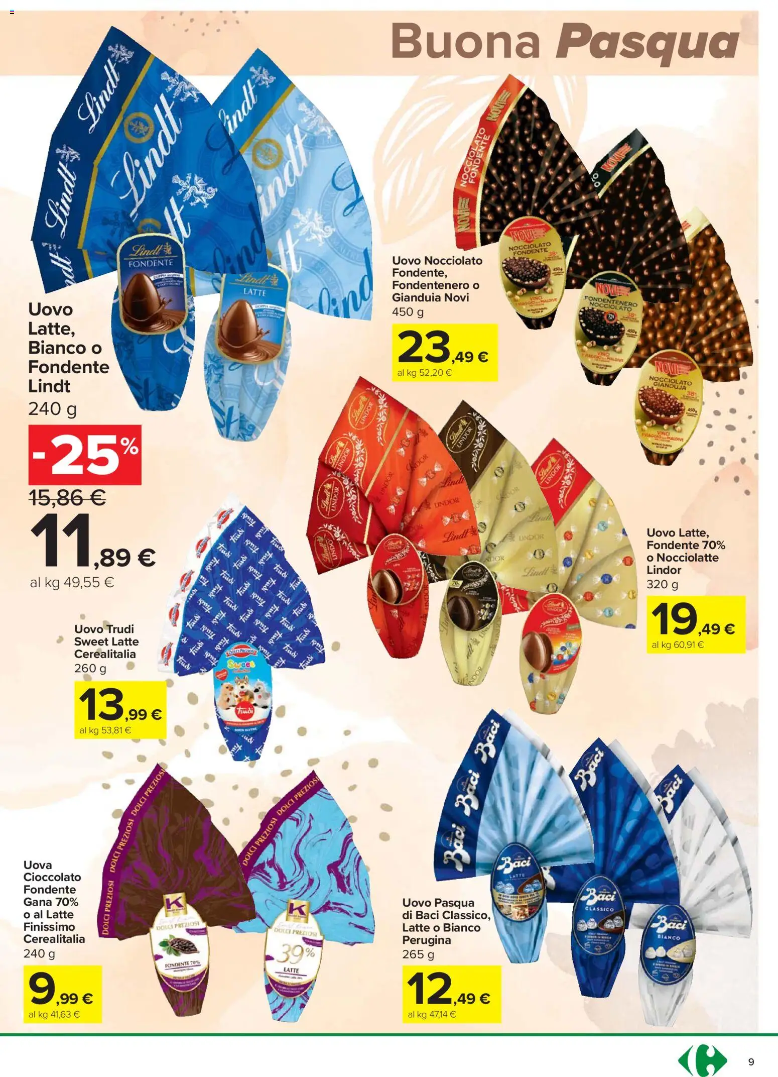 Volantino Carrefour del 24.03.2026 | Pagina: 9 | Prodotti: Uova, Cioccolato, Latte