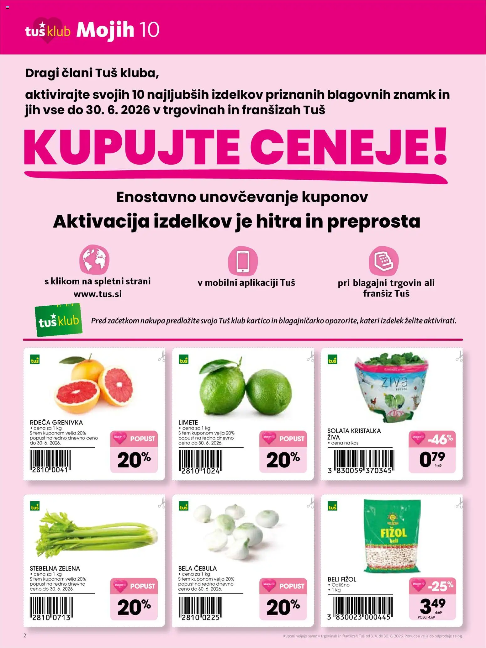 Novi Tuš katalog ponudbe – veljaven od 03.04.2026 | Stran: 2 | Izdelki: Kos, Solata, Grenivka, Zelena