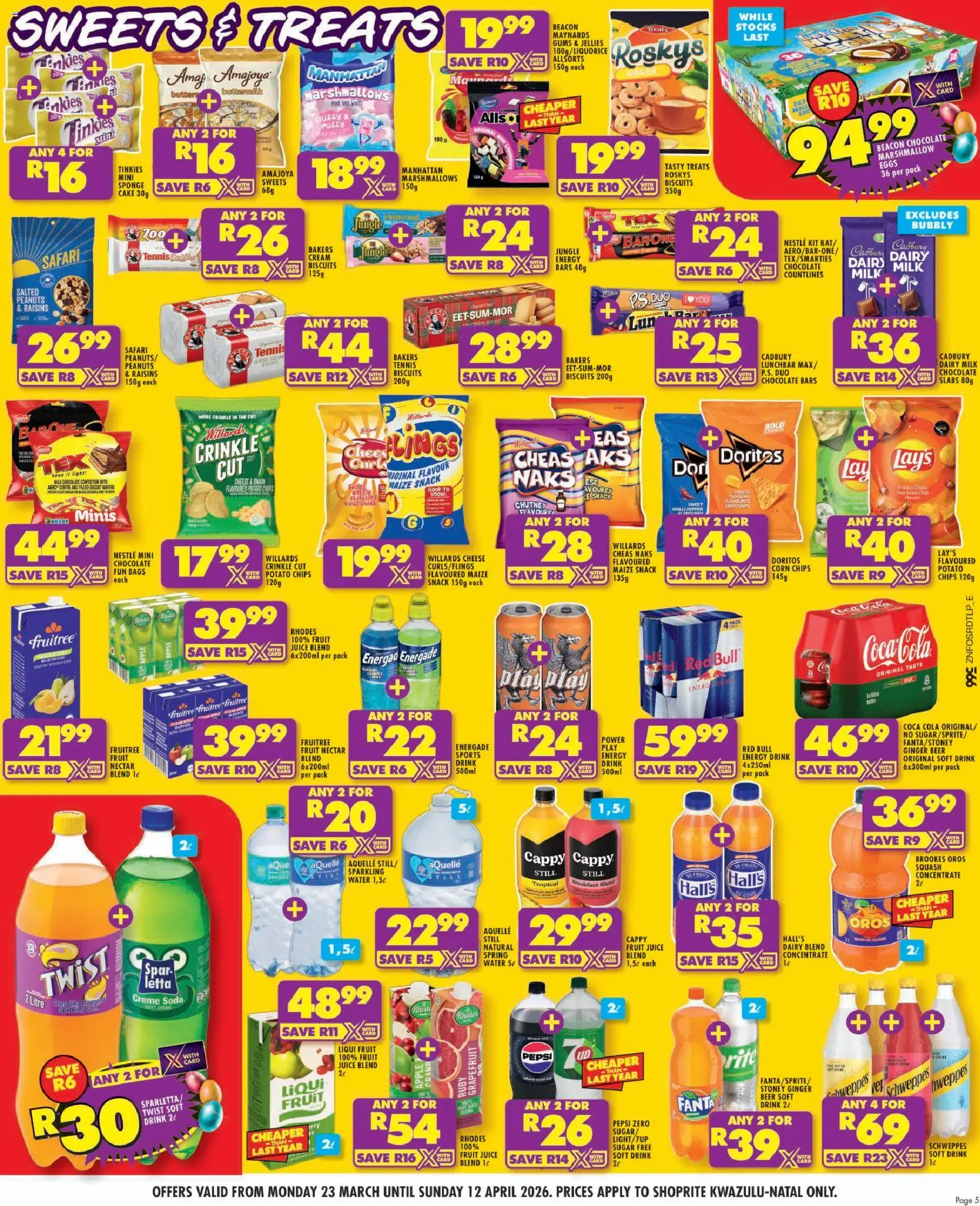 New Shoprite catalogue – valid from 23.03.2026 | Page: 5 | Products: Sweets, Corn, Cheese, Raisins