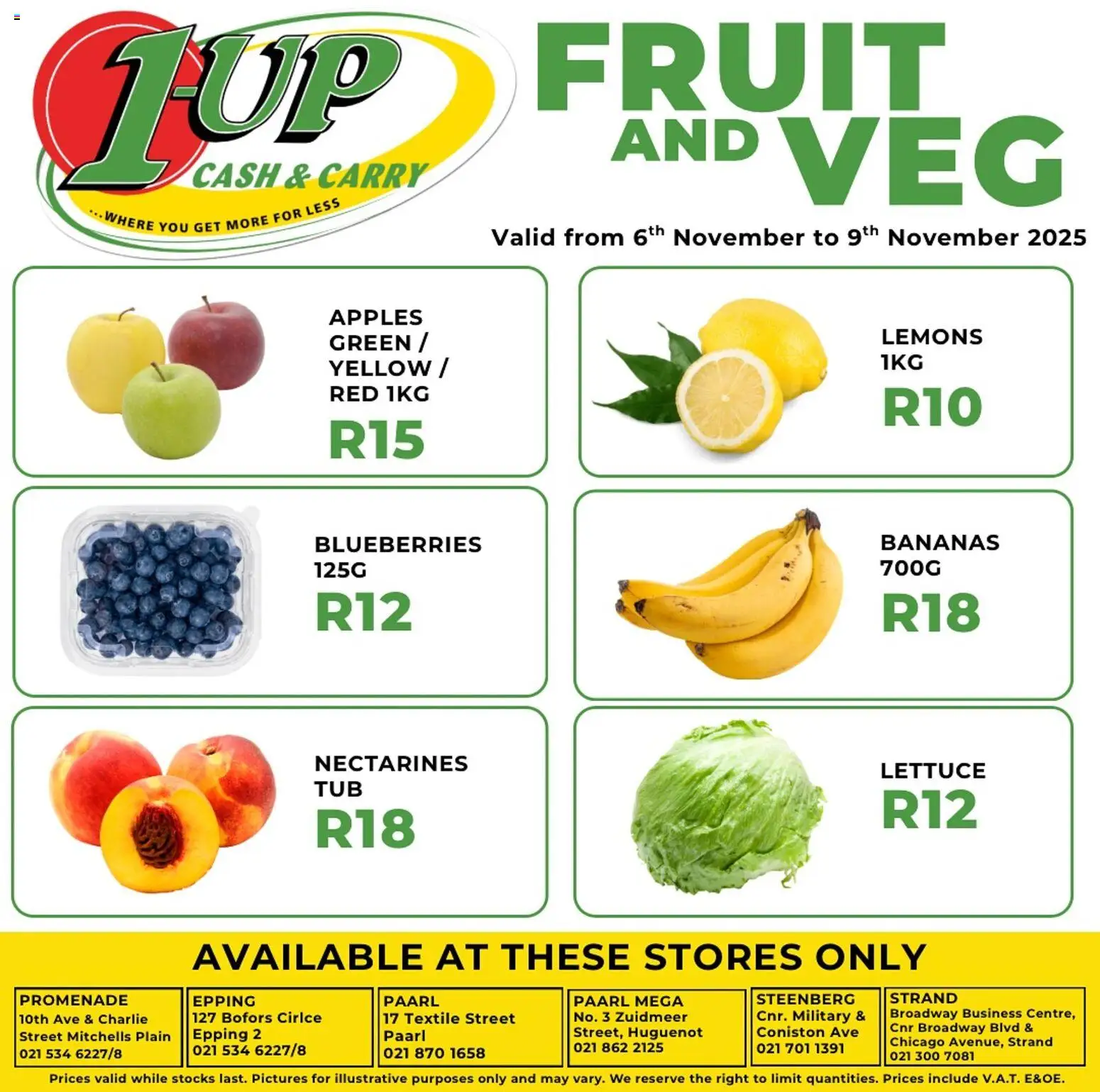New 1UP Cash & Carry catalogue – valid from 06.11.2025 | Page: 2 | Products: Blueberries, Bananas, Fruit, Lettuce