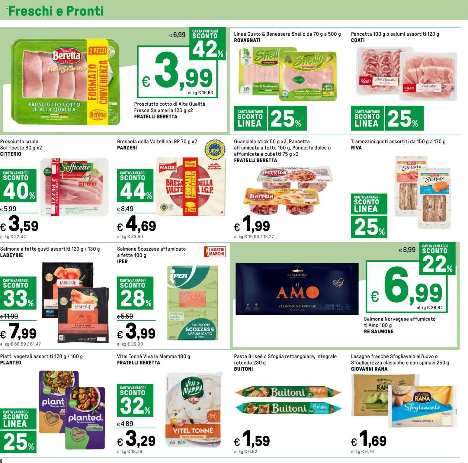 Volantino Iper del 27.03.2026 | Pagina: 8 | Prodotti: Prosciutto Crudo, Prosciutto Cotto, Uova, Spinaci