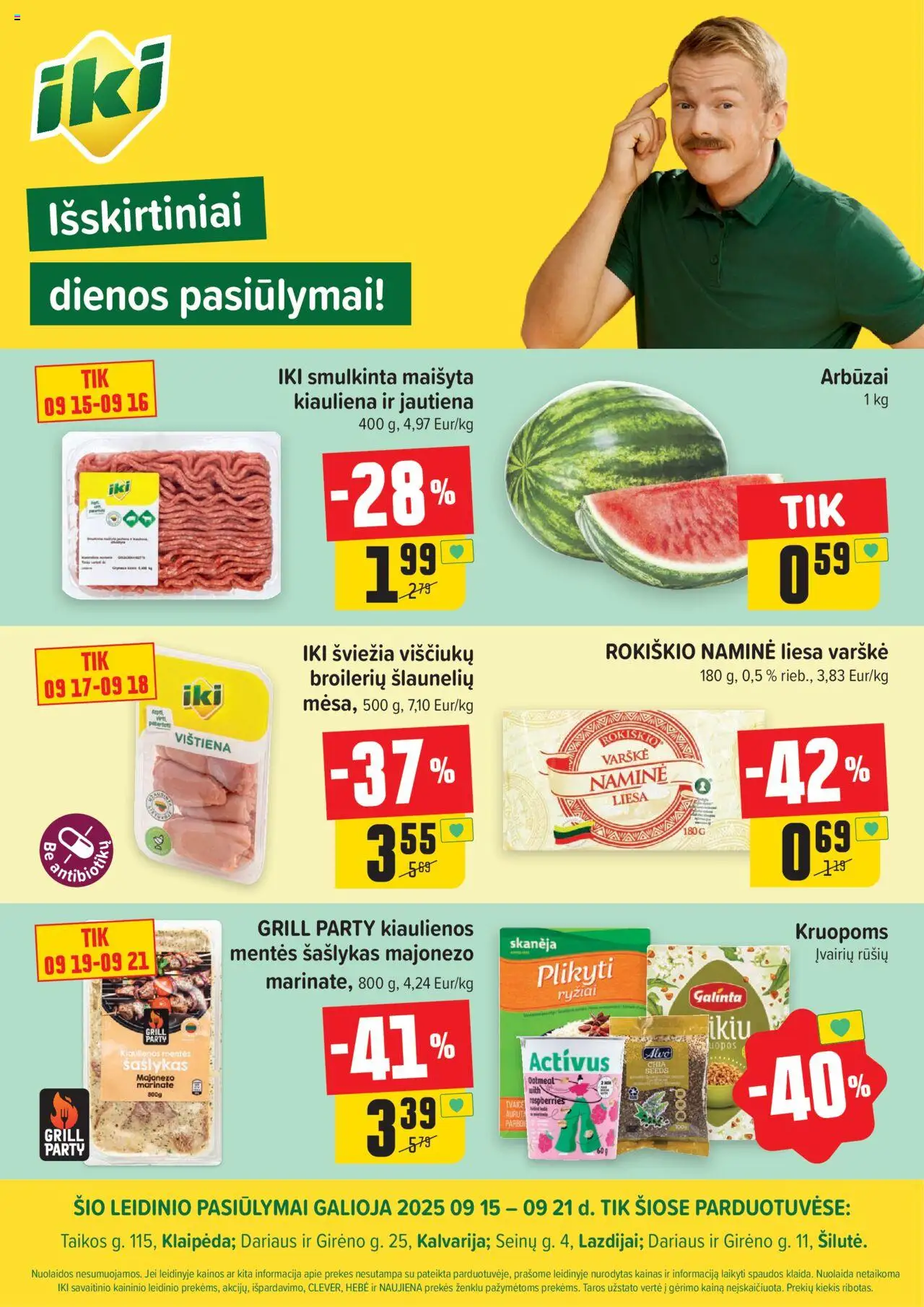 IKI akcijos nuo 15.09.2025 | Puslapis: 1 | Prekių: Varškė, Vištiena, Kiauliena, Jautiena