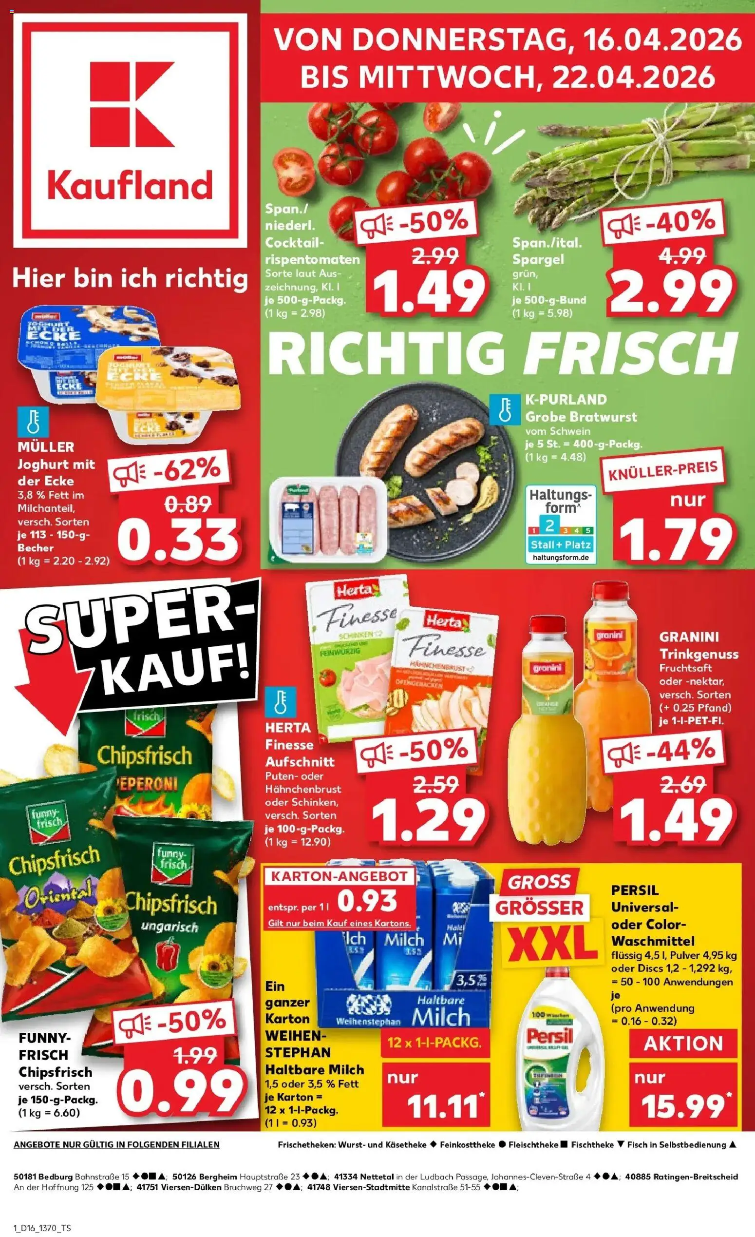 Kaufland Prospekt Viersen	 – gültig ab 16.04.2026 | Seite: 1 | Produkte: Bratwurst, Spargel, Herta finesse, Persil