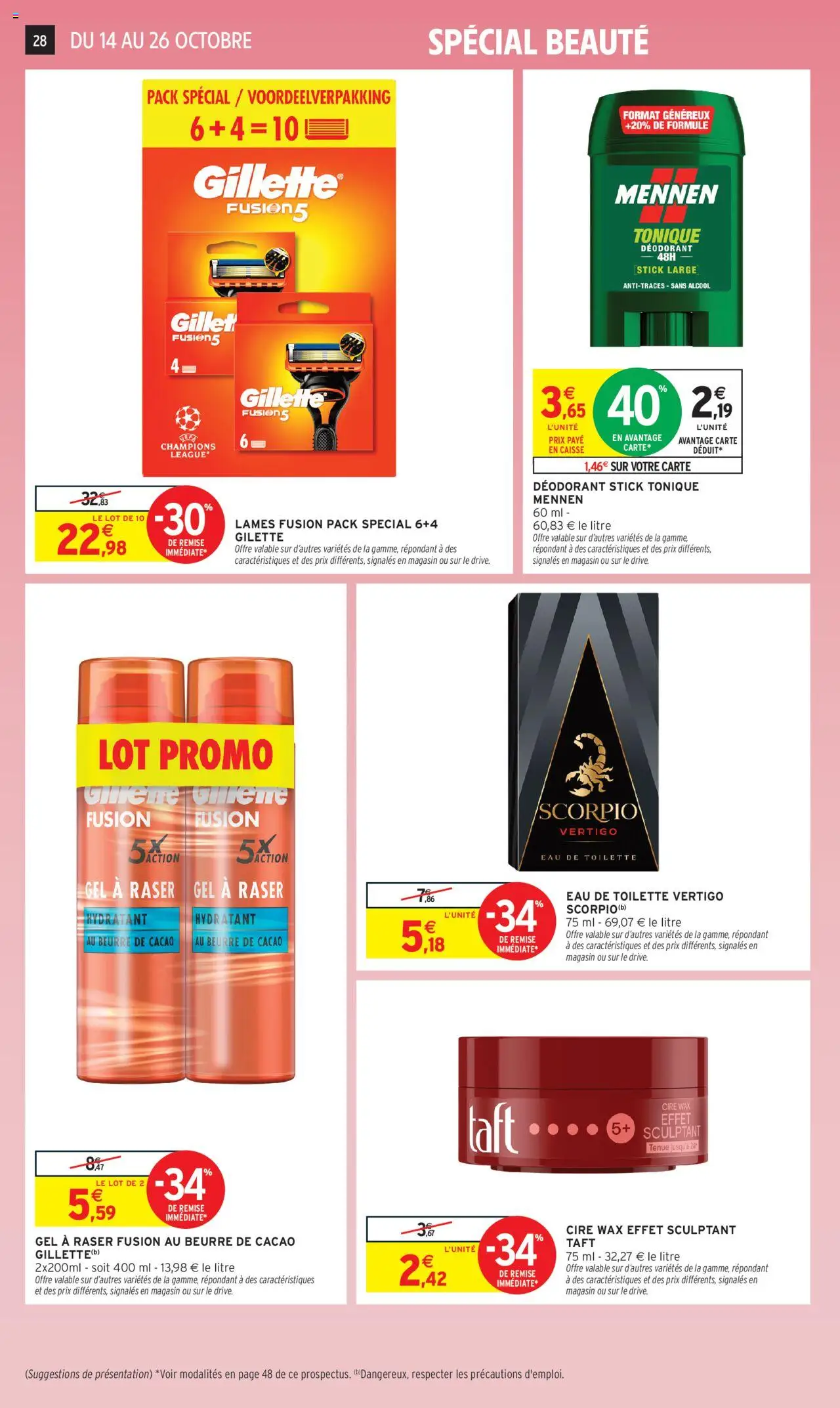 {H1} | Page: 28 | Produits: Cire, Alcool, Tonique, Beurre