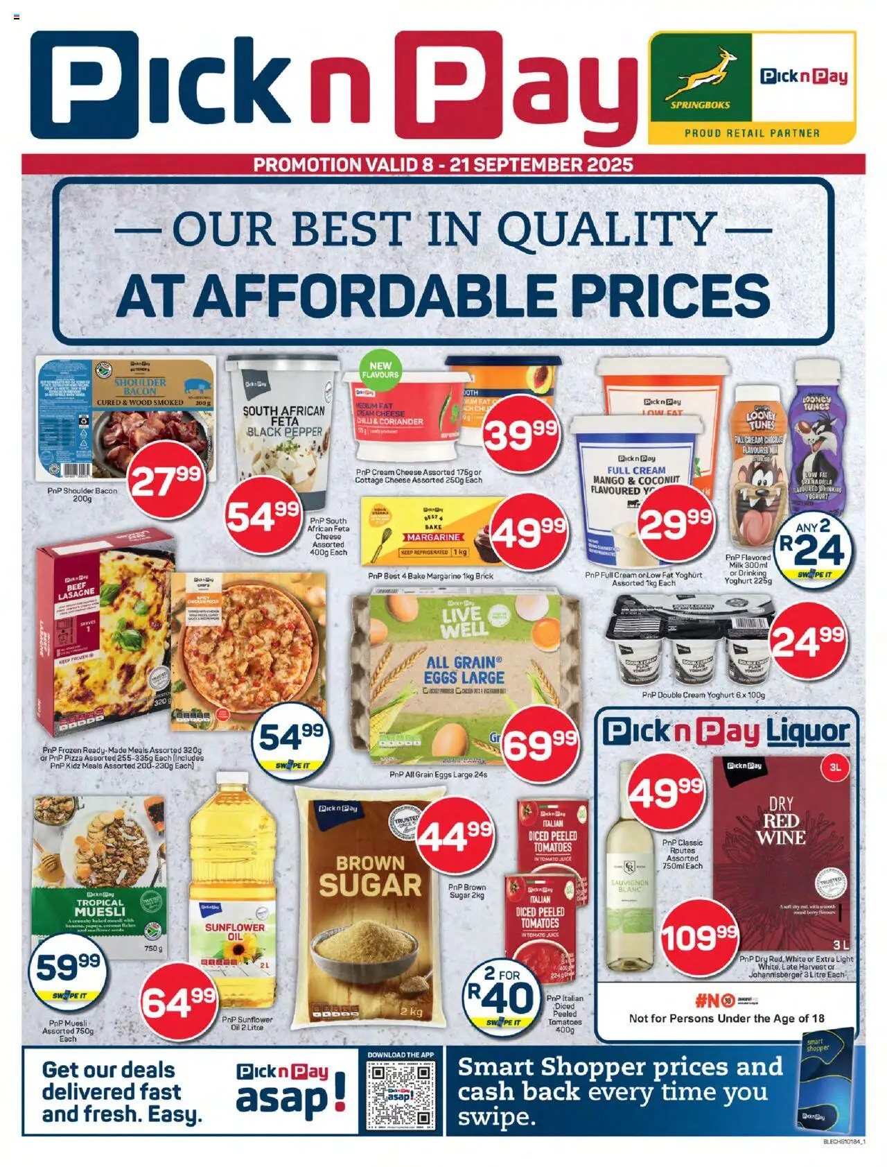 New Pick n Pay catalogue – valid from 08.09.2025 | Page: 1 | Products: Juice, Chicken, Cottage cheese, Bacon