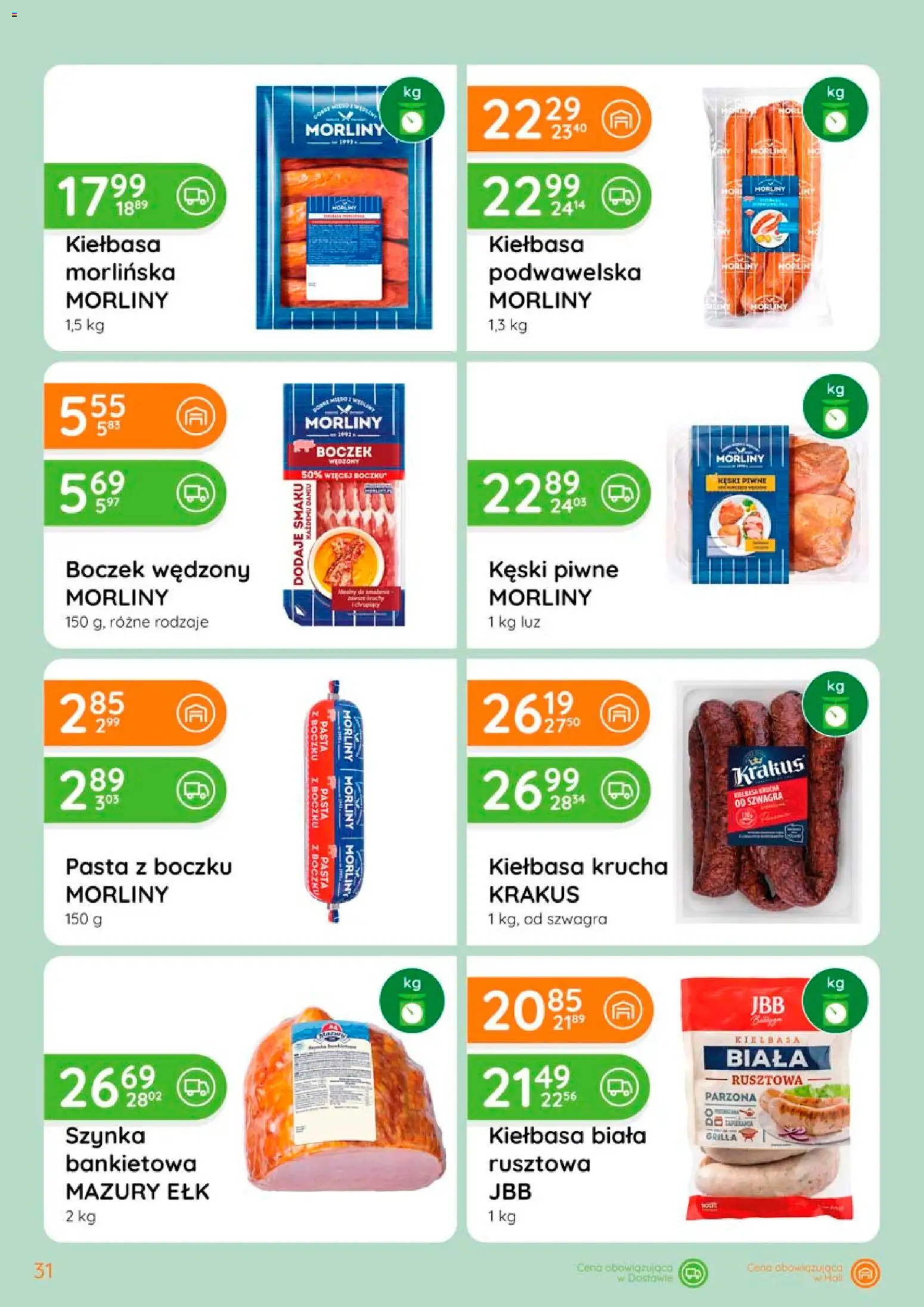 Eurocash gazetka od 02.04.2026 | Strona: 31 | Produkty: Kiełbasa, Szynka, Boczek wędzony, Boczek