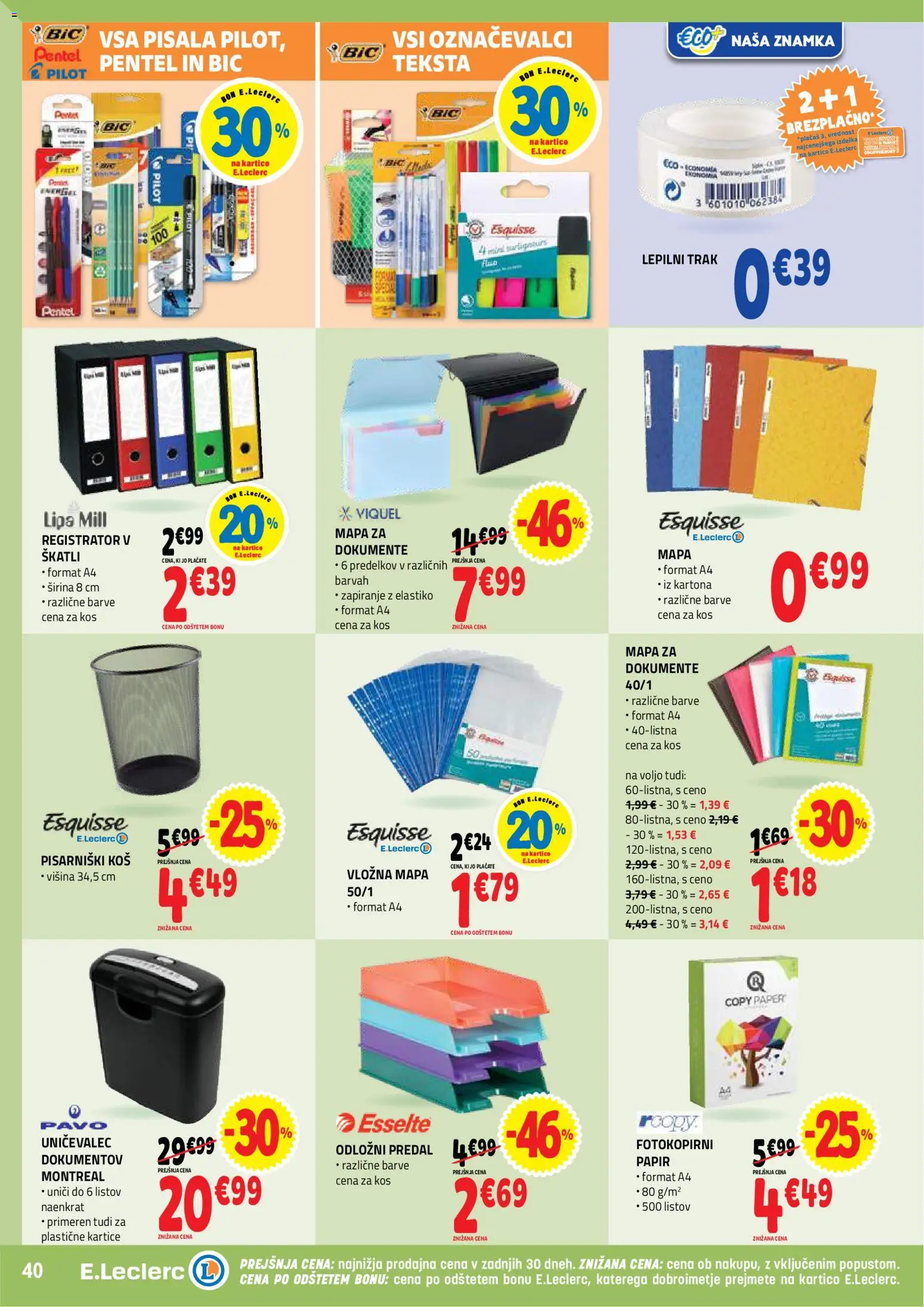 Novi E.leclerc katalog ponudbe – veljaven od 07.01.2026 | Stran: 40 | Izdelki: Označevalci, Kos, Pisala, Mapa