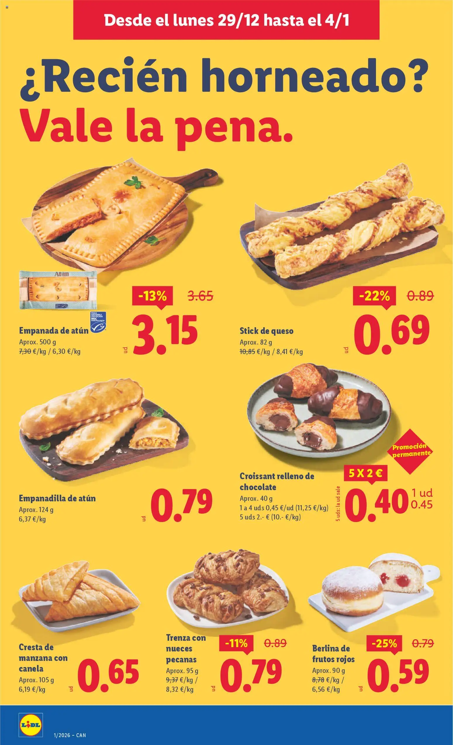 Lidl - Canarias │ válido desde el 29.12.2025 | Página: 26 | Productos: Queso, Chocolate, Croissant, Manzana