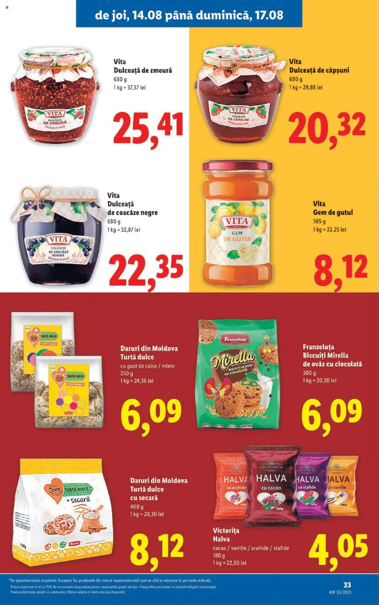 Catalog Lidl – valabil de la 11.08.2025 | Pagină: 33 | Produse: Zmeură, Gem, Cacao, Biscuiți
