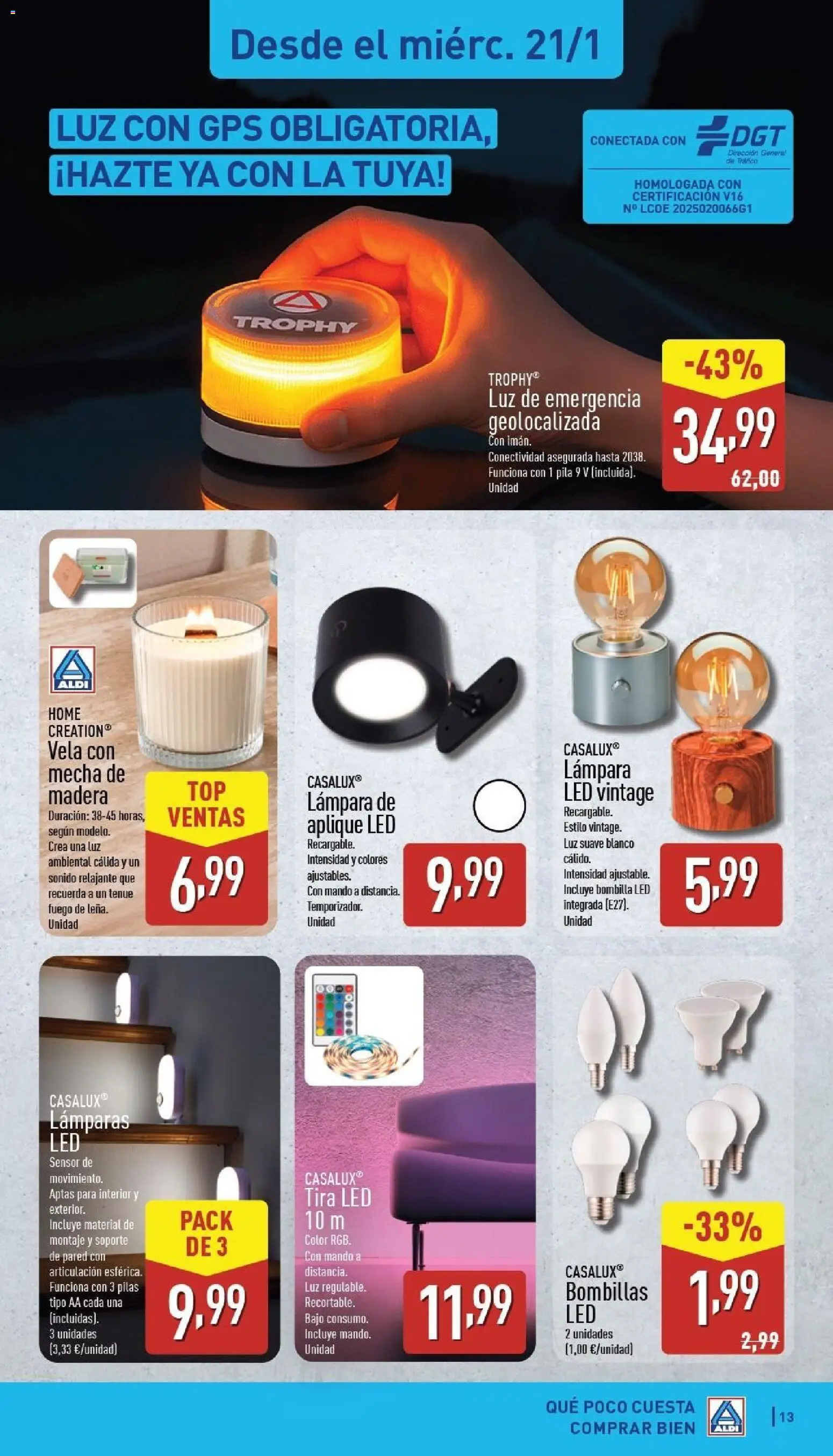 Aldi folleto Península │ válido desde el 19.01.2026 | Página: 13 | Productos: General, Vela, Bombilla, Lámpara