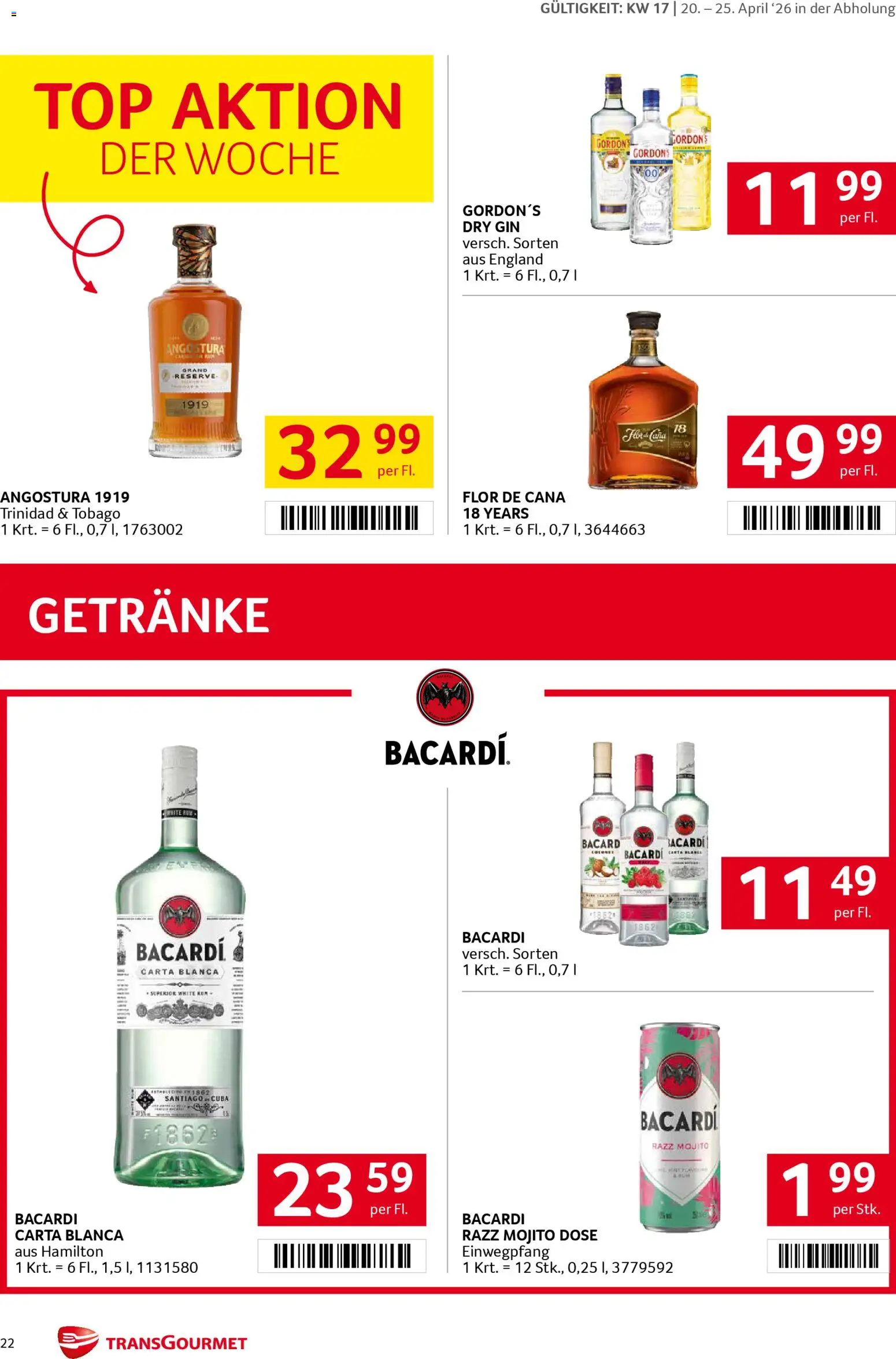Transgourmet Flugblatt gültig ab 20.04.2026 | Seite: 22 | Produkte: Gin
