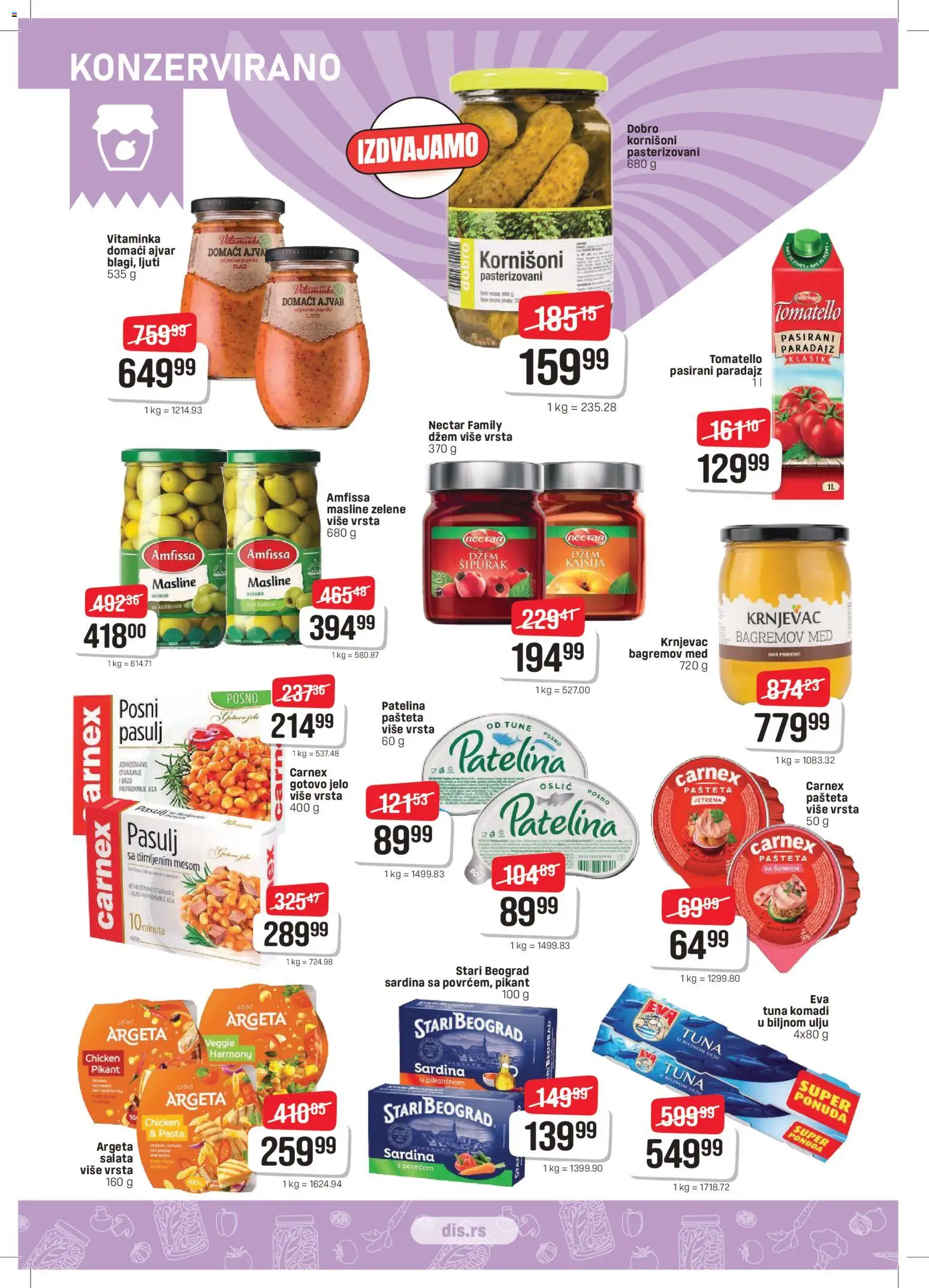 Super DIS katalog - važi od 26.03.2026 | Strana: 8 | Proizvode: Pasulj, Dzem, Kornišoni, Oslić
