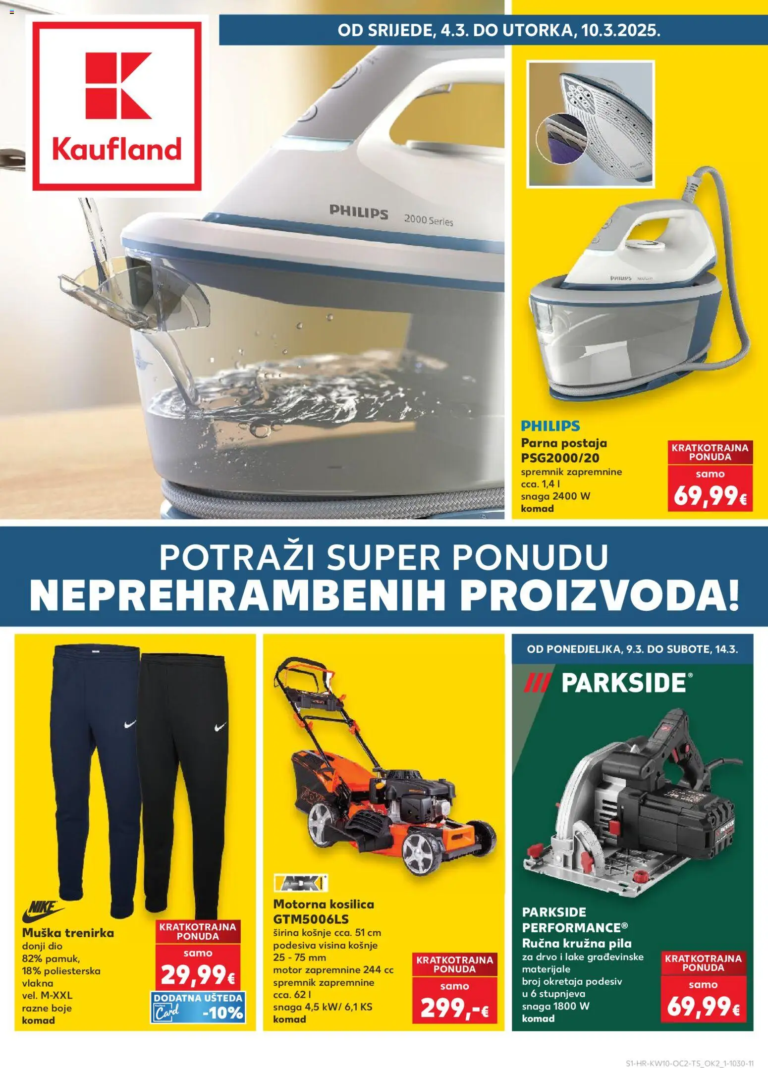 Kaufland katalog | vrijedi od 04.03.2026 | Stranica: 1 | Proizvodi: Kosilica, Parna postaja, Parkside, Trenirka