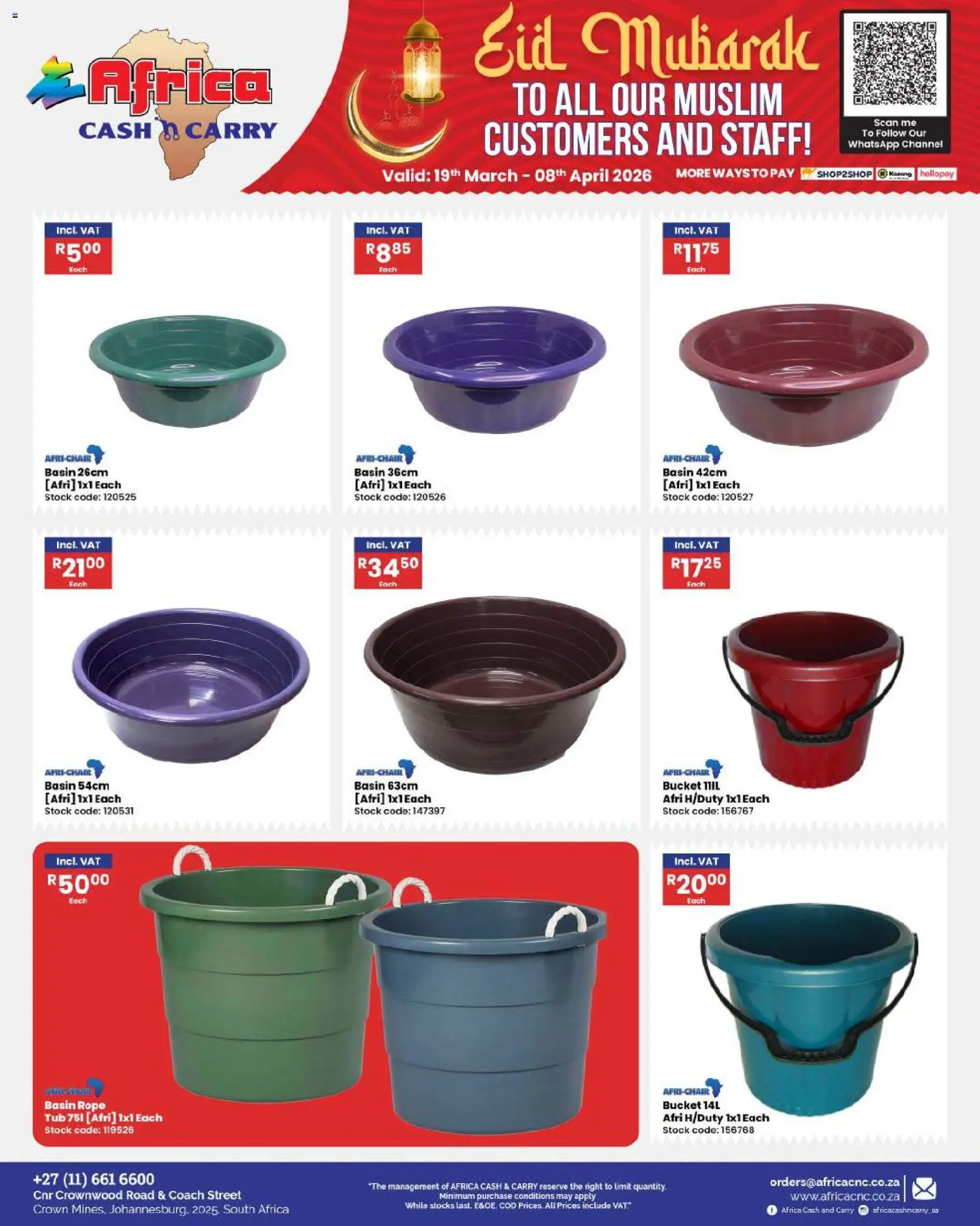 New Africa Cash & Carry catalogue – valid from 19.03.2026 | Page: 105 | Products: Basin, Stock