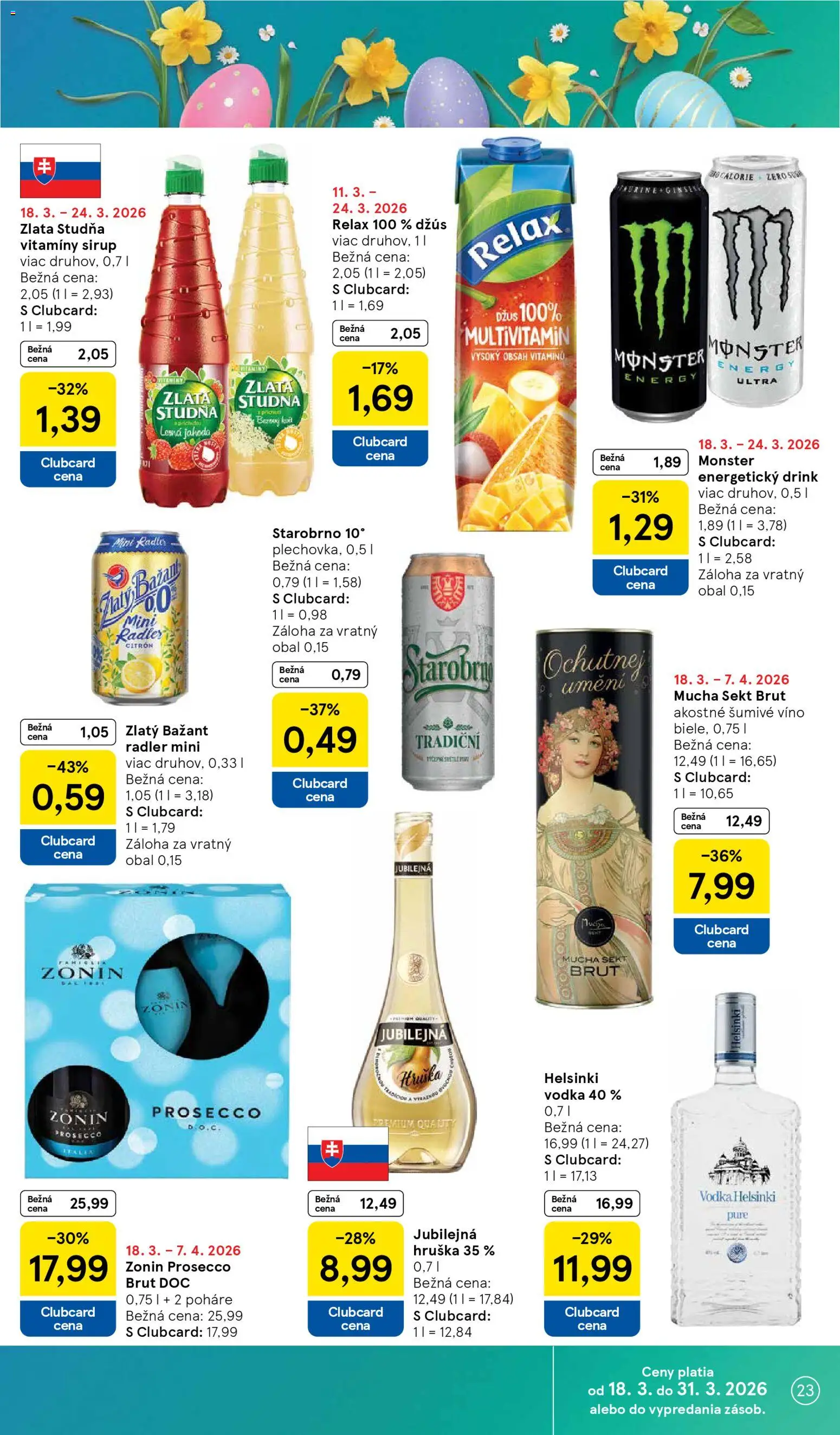 Nové Tesco akcie – leták je platný od 18.03.2026 | Strana: 23 | Produkty: Džús, Víno, Vodka, Rádio