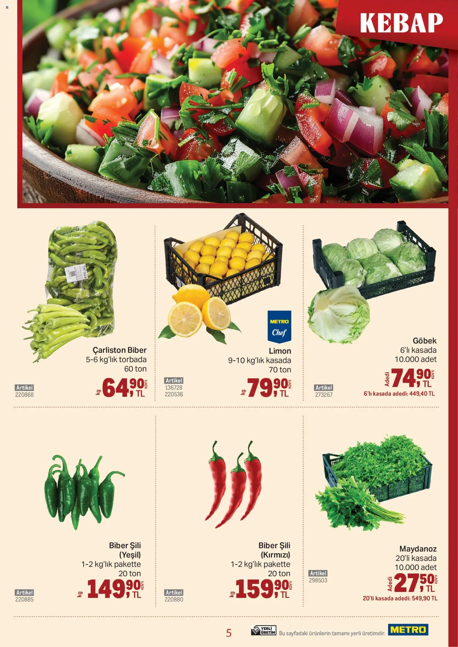 Metro - Kebap Restoranları - 04.03.2026 tarihinden itibaren geçerlidir | Sayfa: 5 | Ürünler: Biber, Limon, Maydanoz