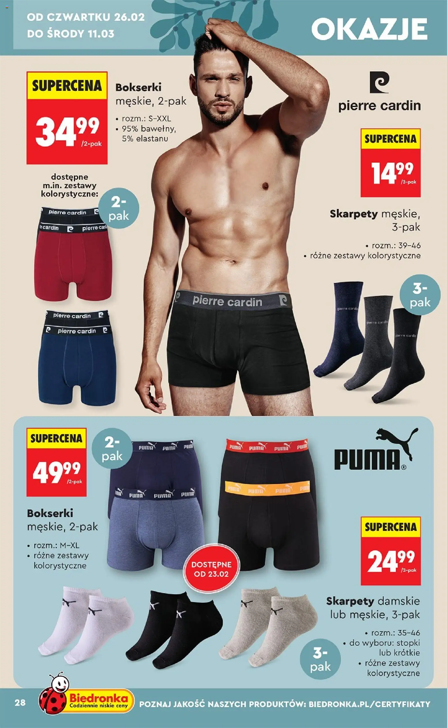 Biedronka gazetka - Hity i inspiracje od 21.02.2026 | Strona: 28 | Produkty: Skarpety, Bokserki, Skarpety damskie