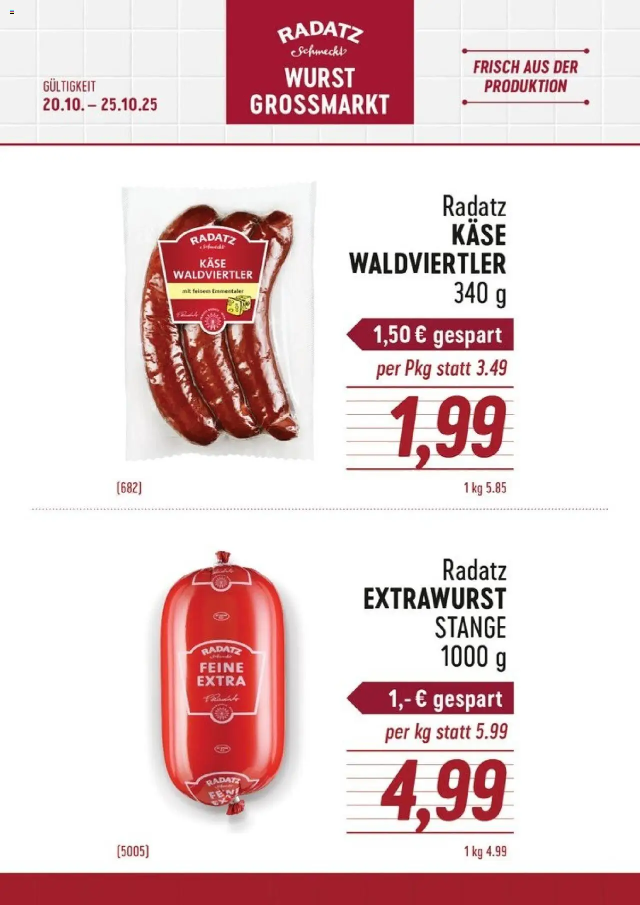 Radatz  Flugblatt gültig ab 20.10.2025 | Seite: 1 | Produkte: Wurst, Käse