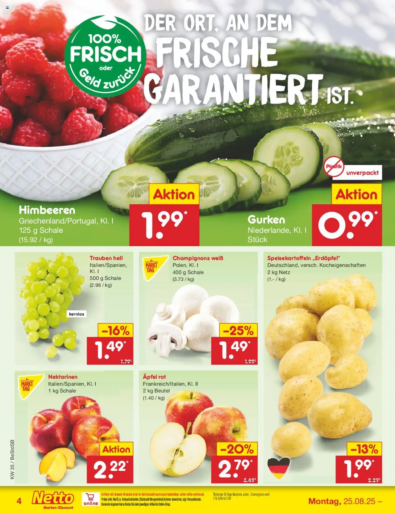 Netto Marken-Discount Prospekt 	 - gültig ab dem 25.08.2025 | Seite: 4 | Produkte: Himbeeren, Nektarinen, Trauben, Äpfel